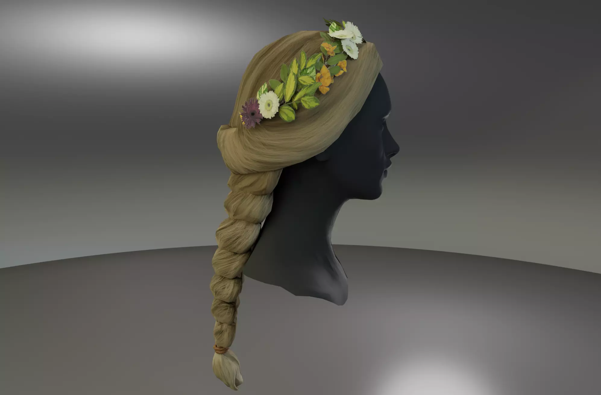 Low poly Braided Hair with Flower Crown Low-poly 3D model_0