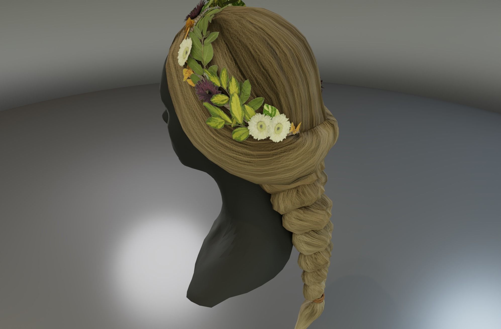 Low poly Braided Hair with Flower Crown Low-poly 3D model_5
