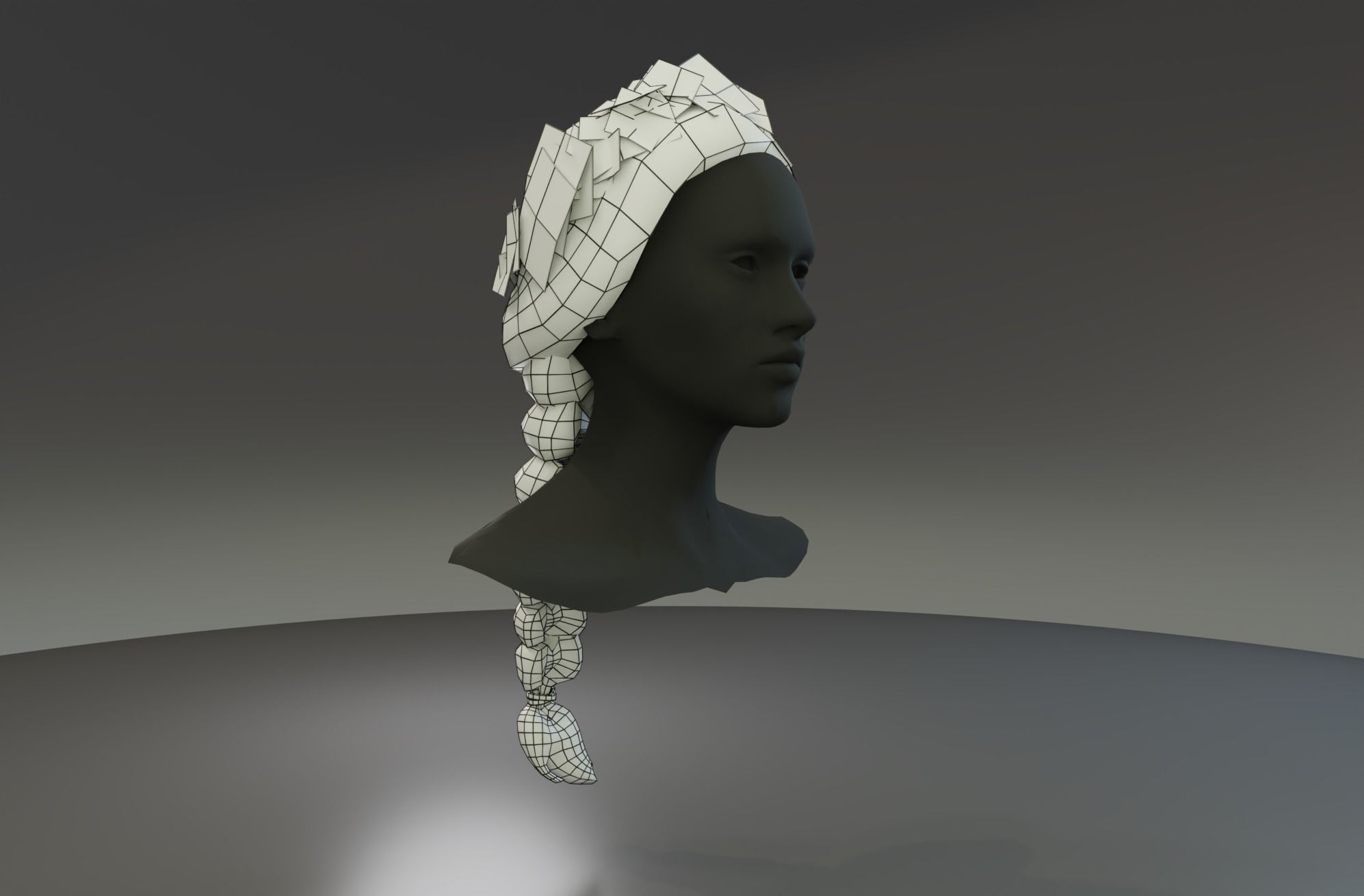 Low poly Braided Hair with Flower Crown Low-poly 3D model_7