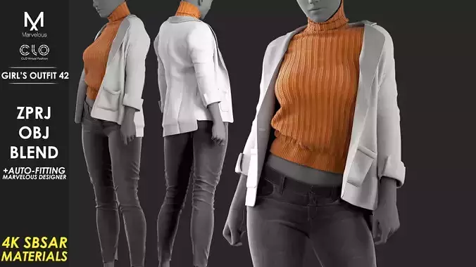 Girl-s Outfit 42 - Marvelous Designer 3D model