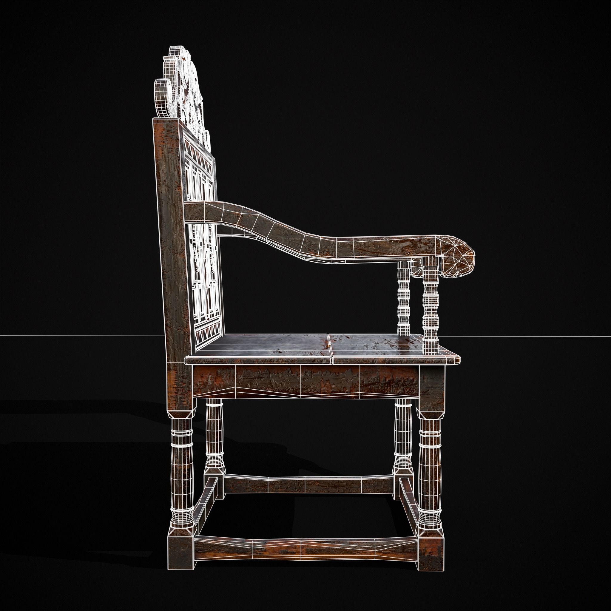Antique Carved Chair Low-poly 3D model_8
