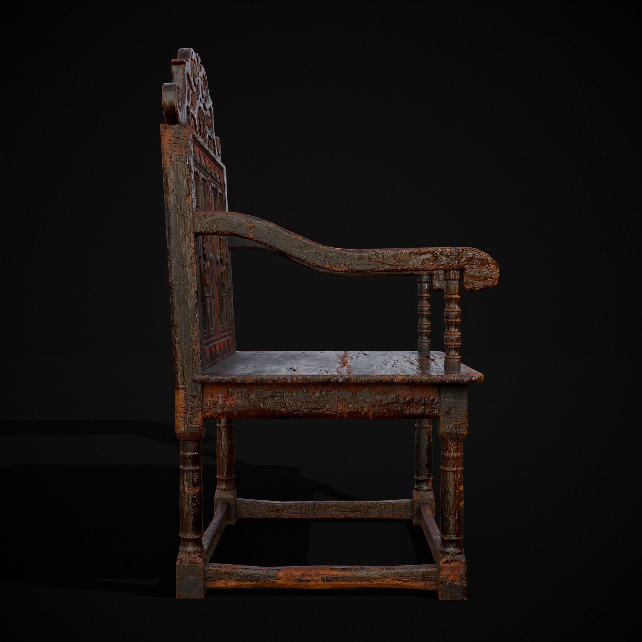 Antique Carved Chair Low-poly 3D model_7