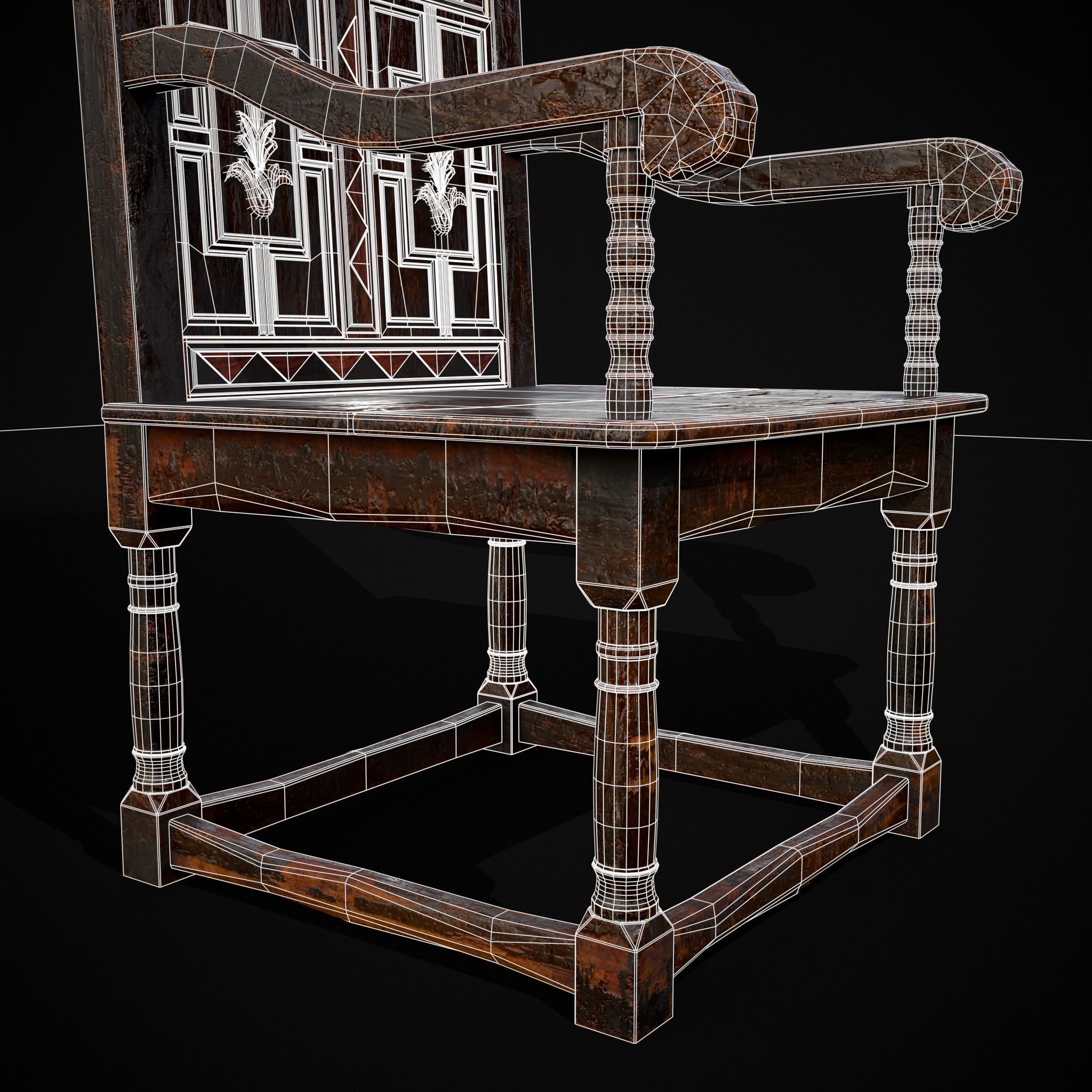 Antique Carved Chair Low-poly 3D model_22
