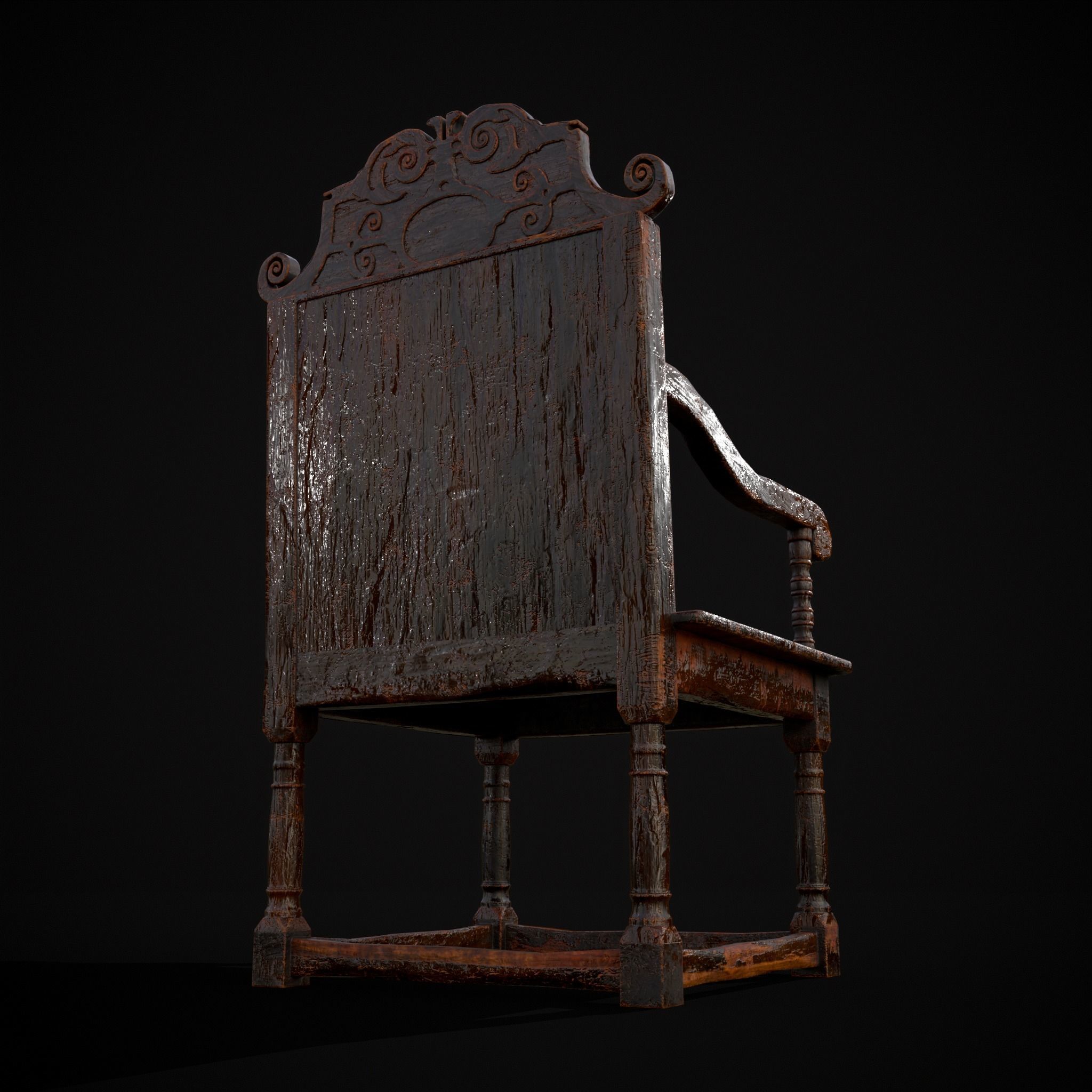 Antique Carved Chair Low-poly 3D model_29