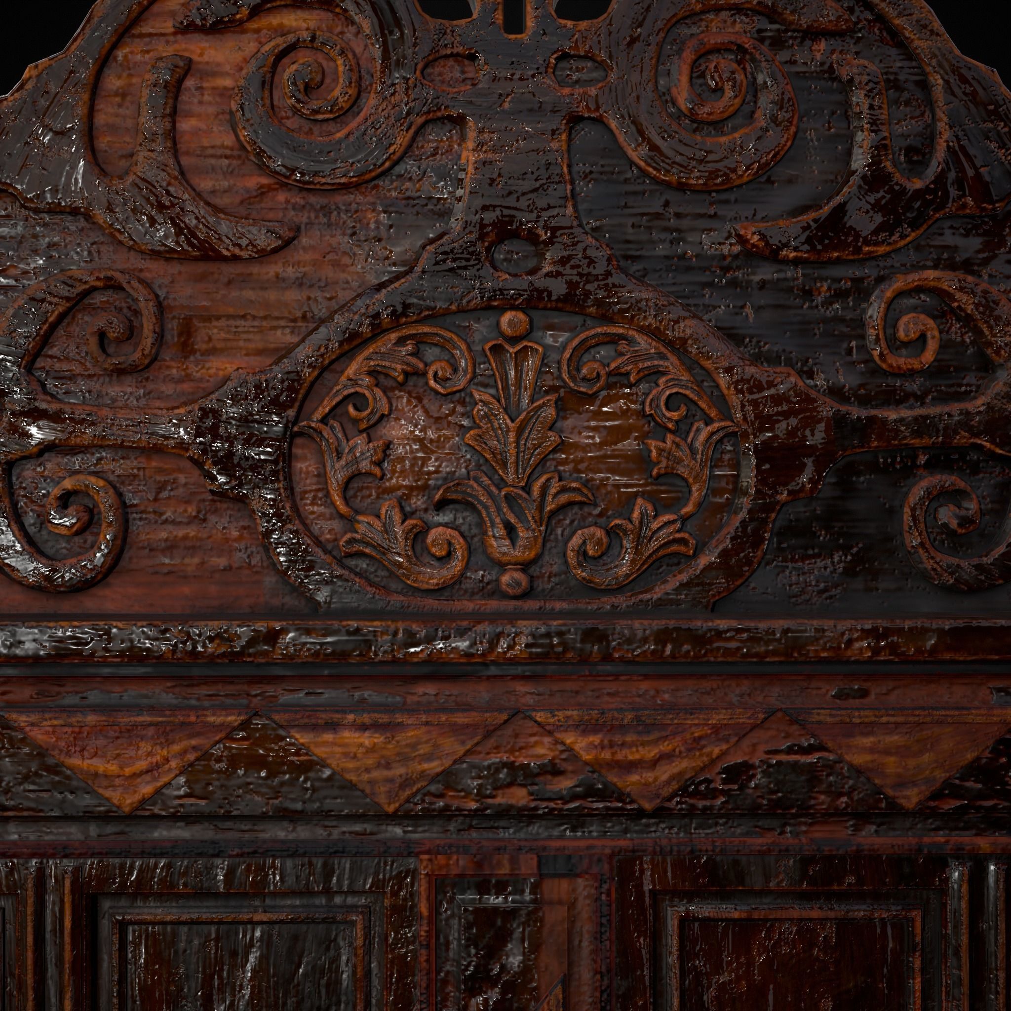 Antique Carved Chair Low-poly 3D model_11