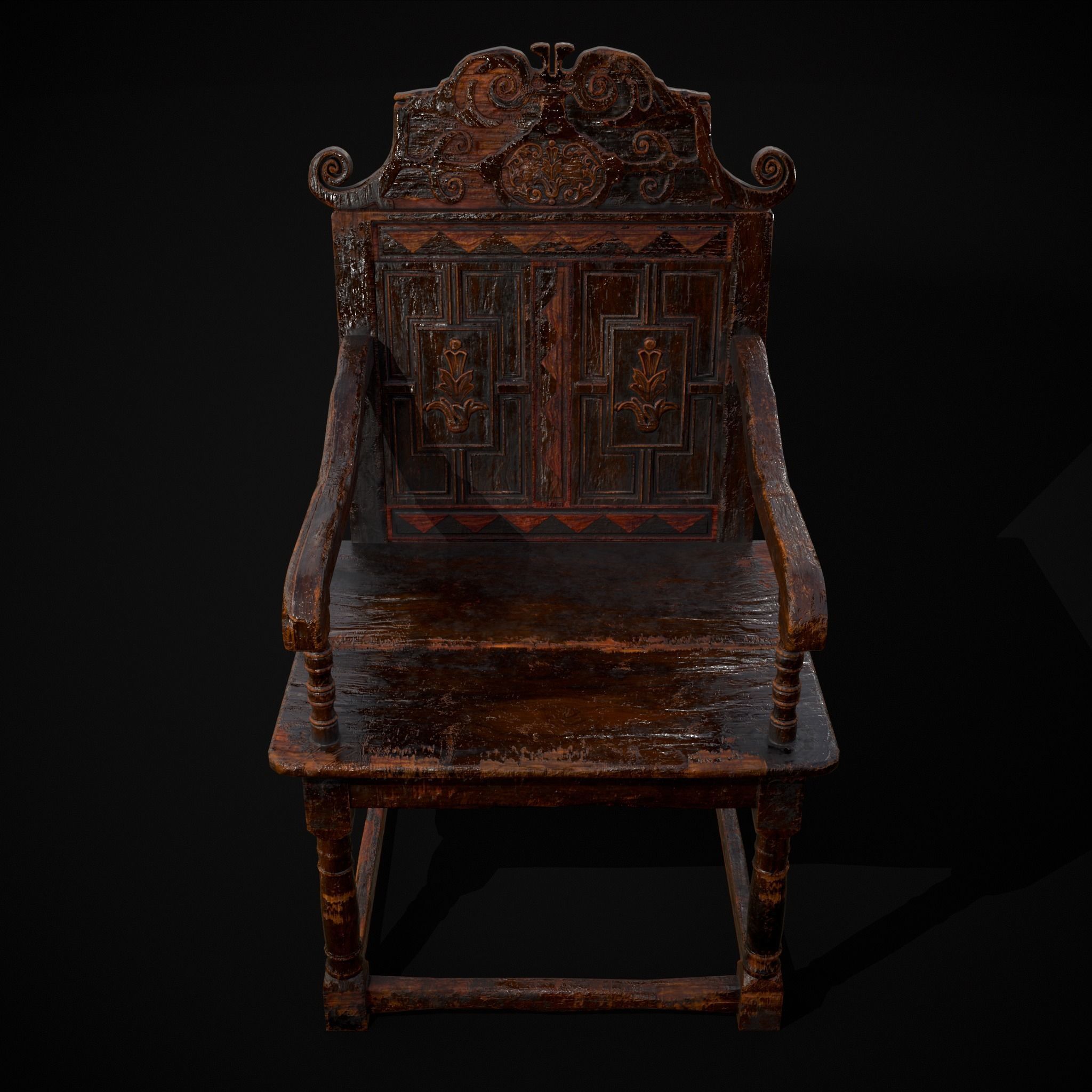 Antique Carved Chair Low-poly 3D model_3