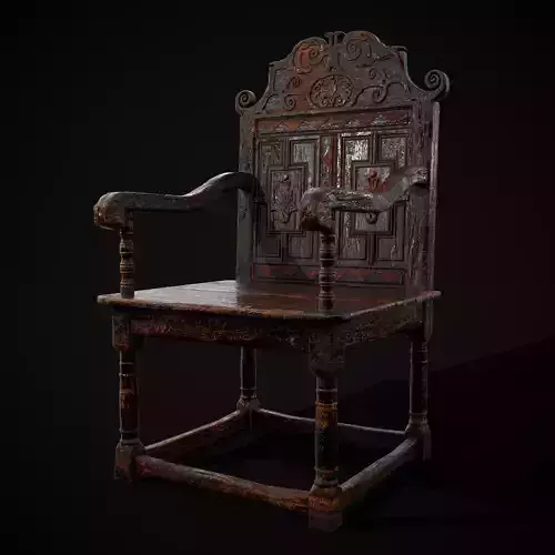 Antique Carved Chair Low-poly 3D model