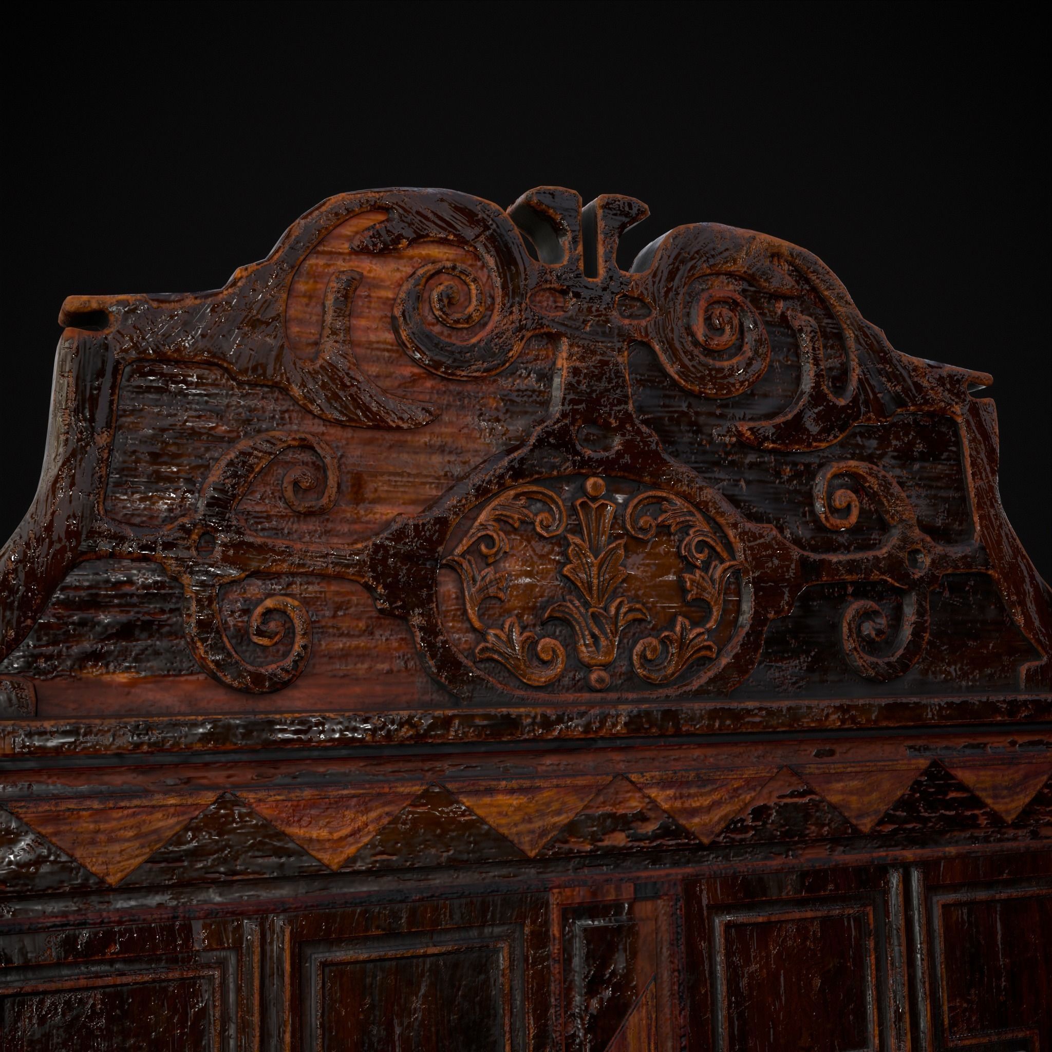 Antique Carved Chair Low-poly 3D model_15