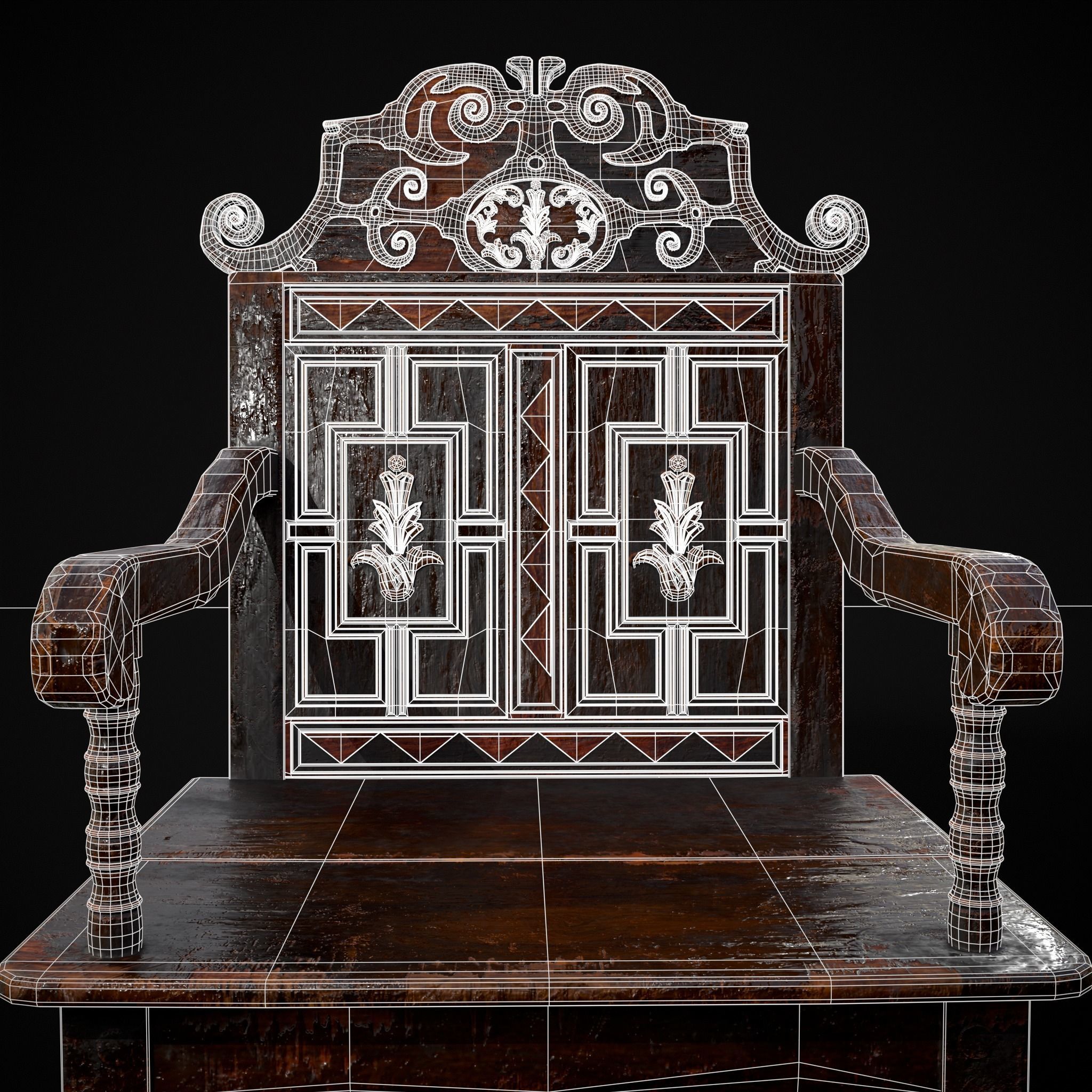 Antique Carved Chair Low-poly 3D model_26