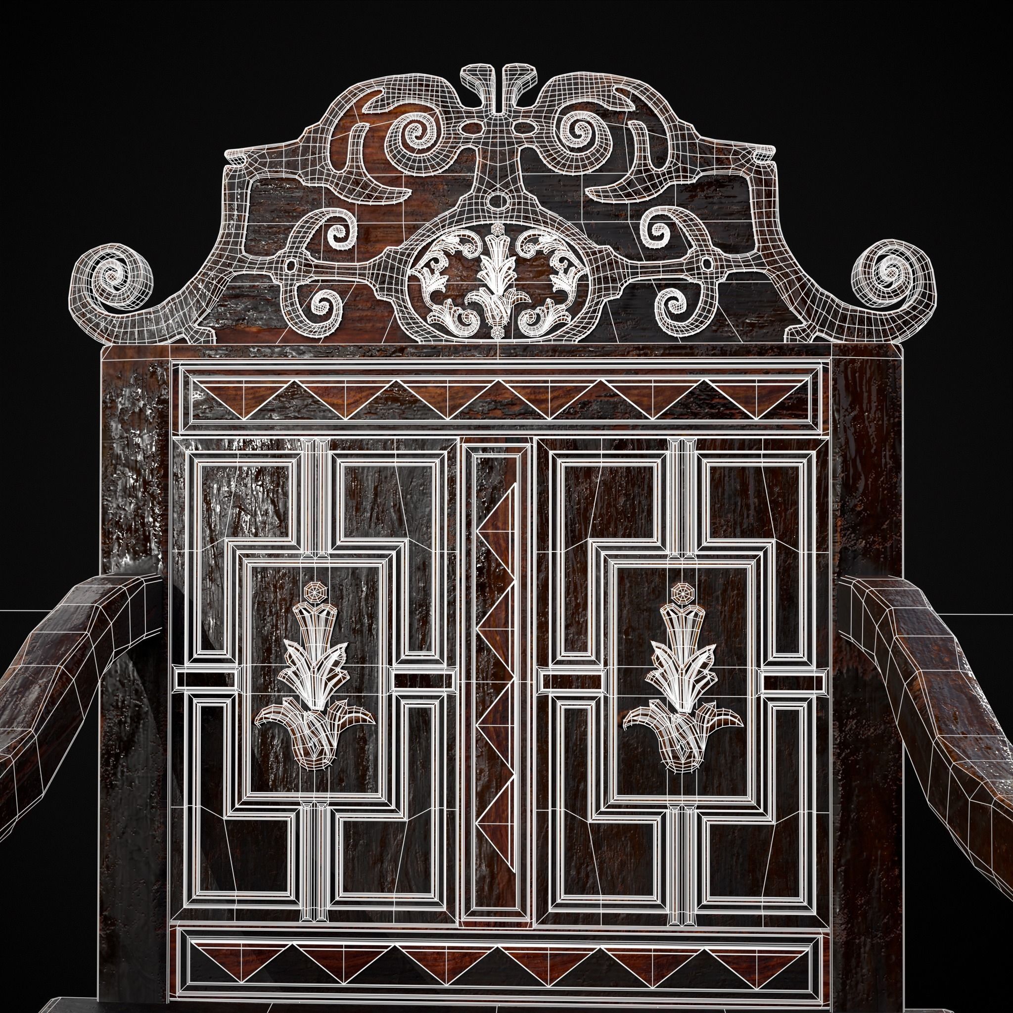 Antique Carved Chair Low-poly 3D model_10