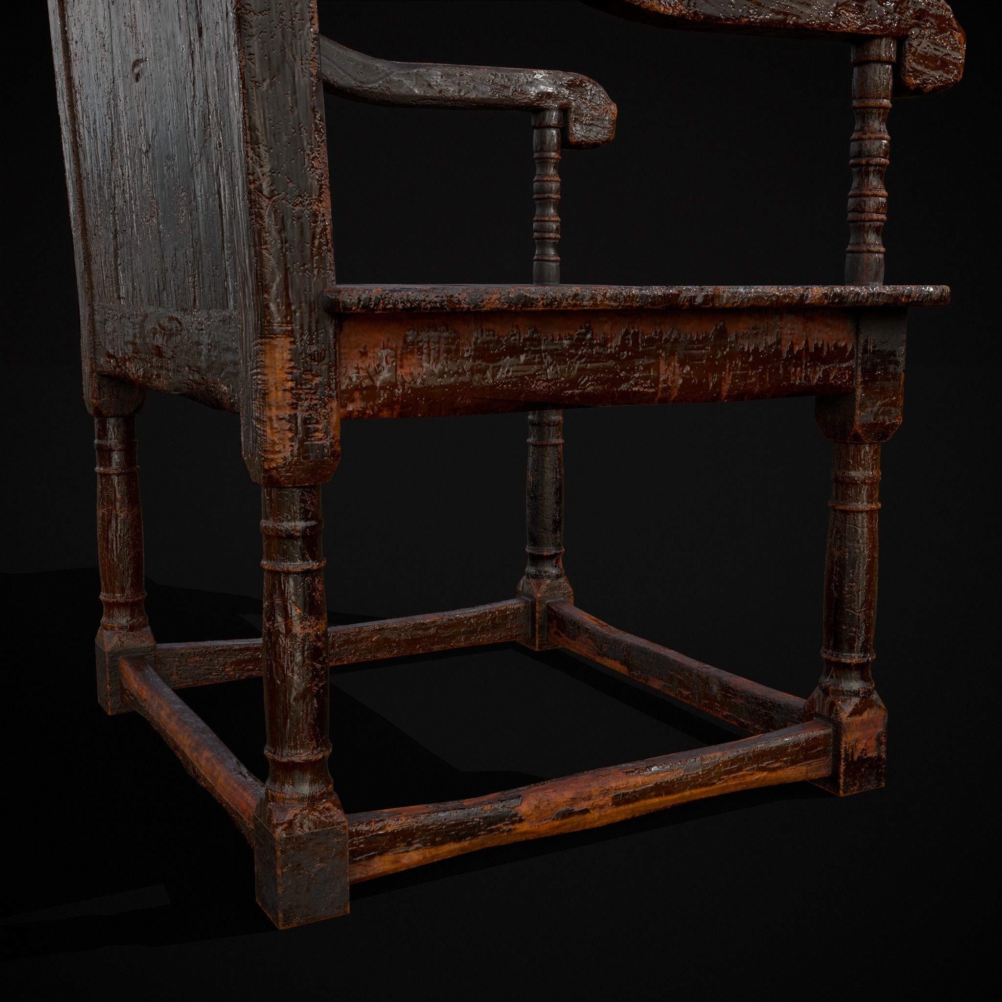 Antique Carved Chair Low-poly 3D model_19