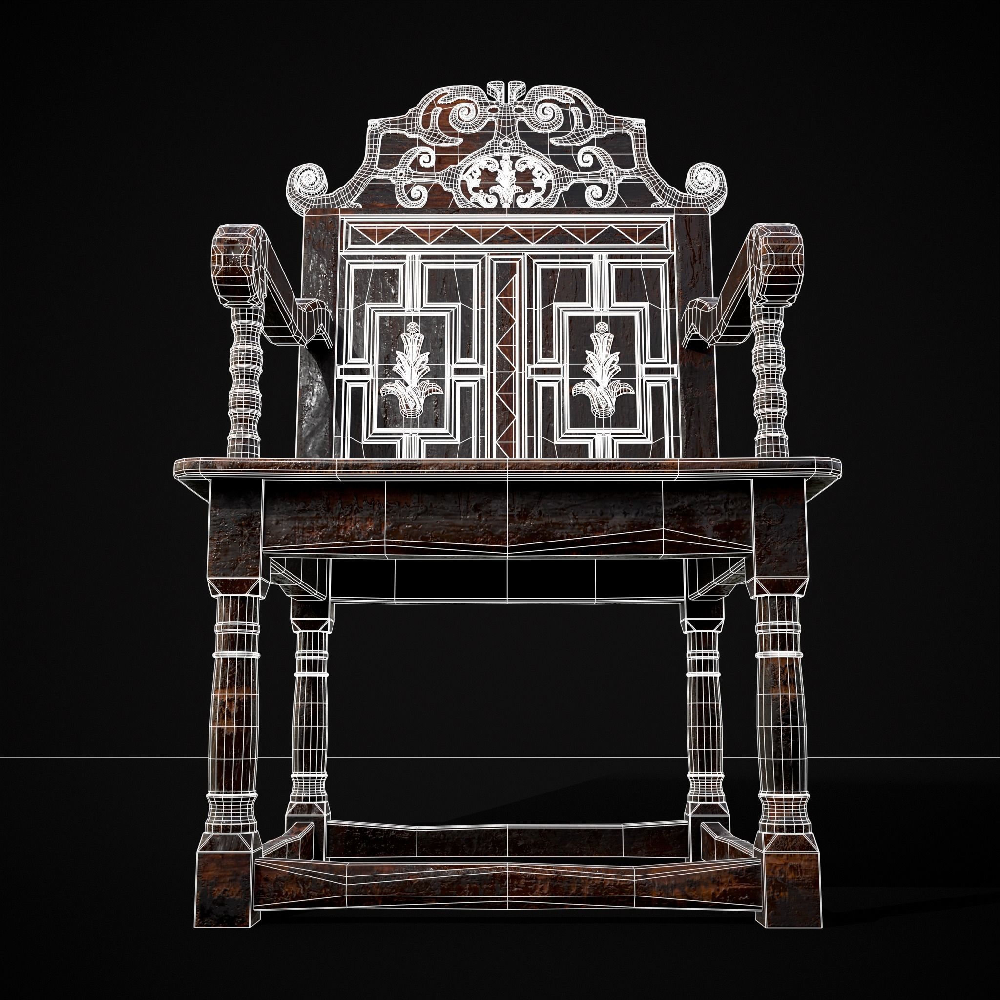 Antique Carved Chair Low-poly 3D model_6