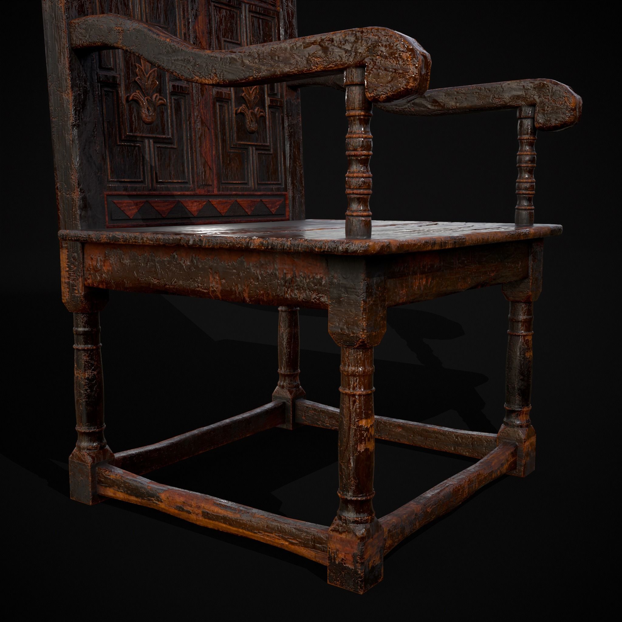 Antique Carved Chair Low-poly 3D model_21