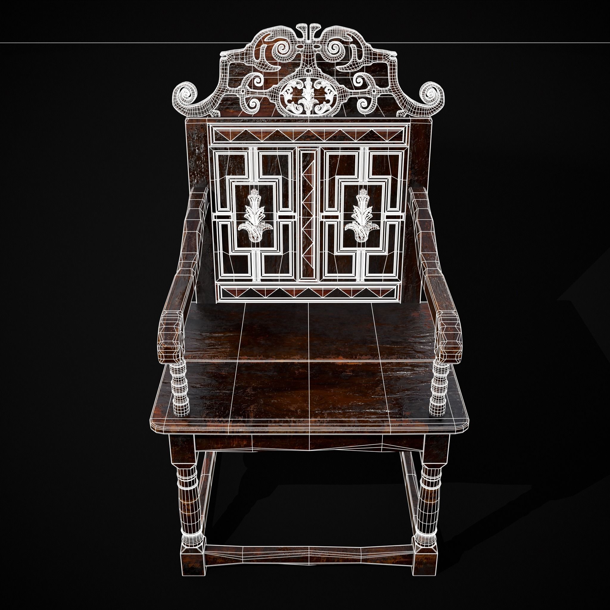 Antique Carved Chair Low-poly 3D model_4