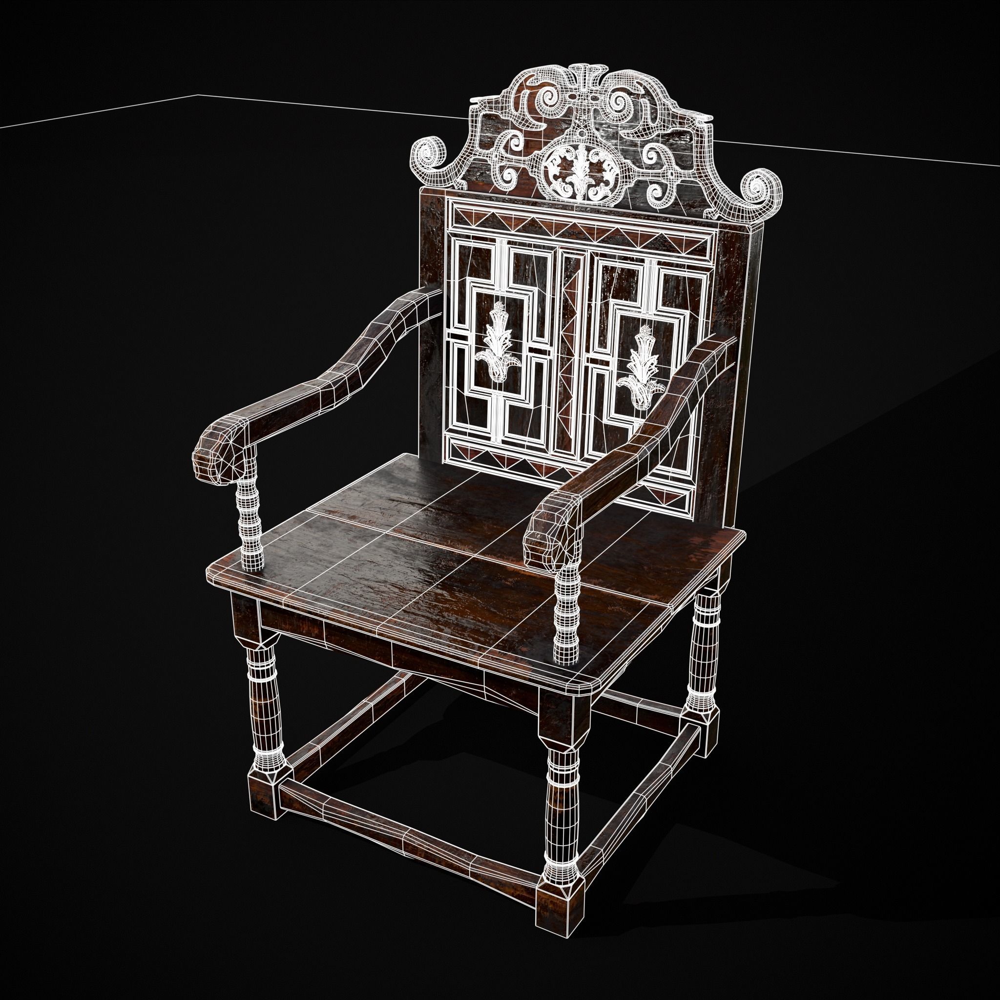 Antique Carved Chair Low-poly 3D model_40