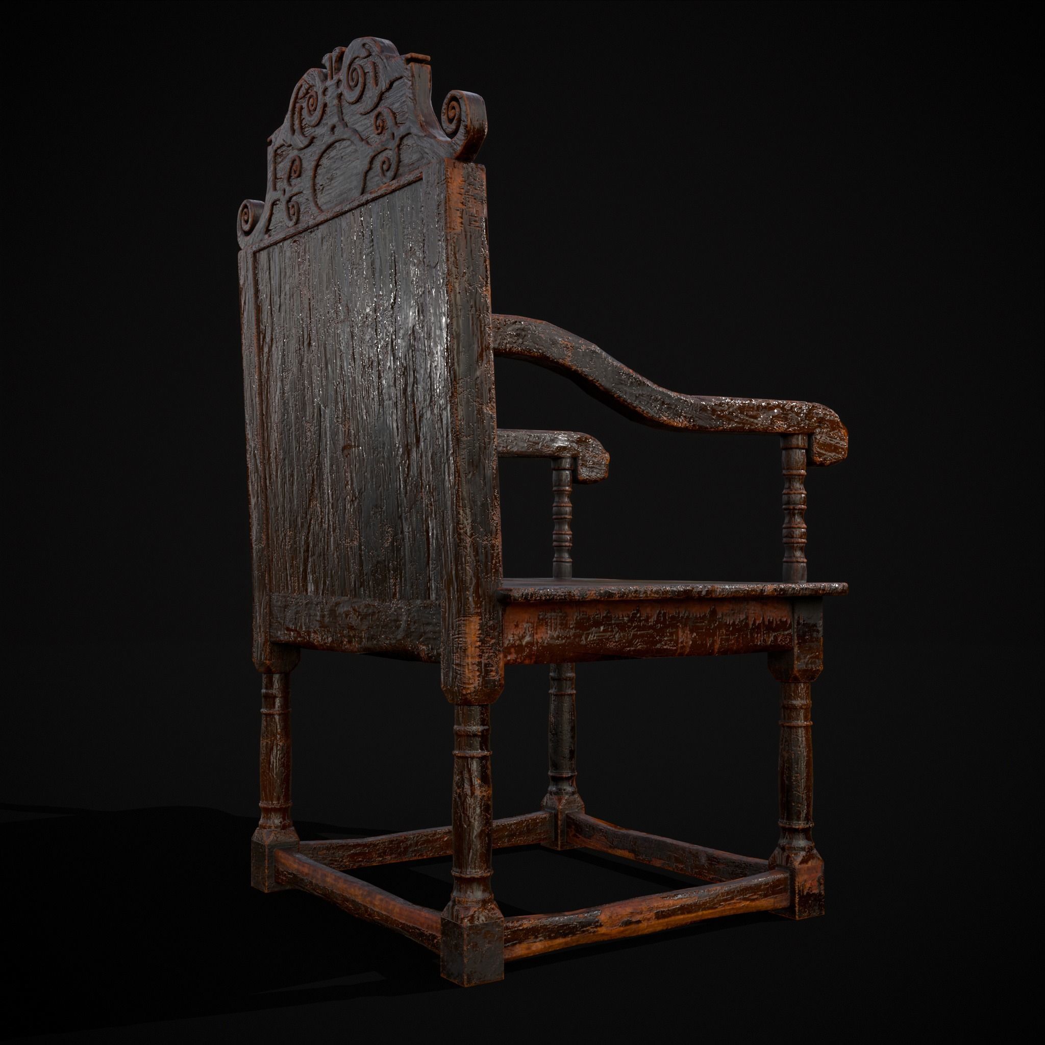 Antique Carved Chair Low-poly 3D model_35