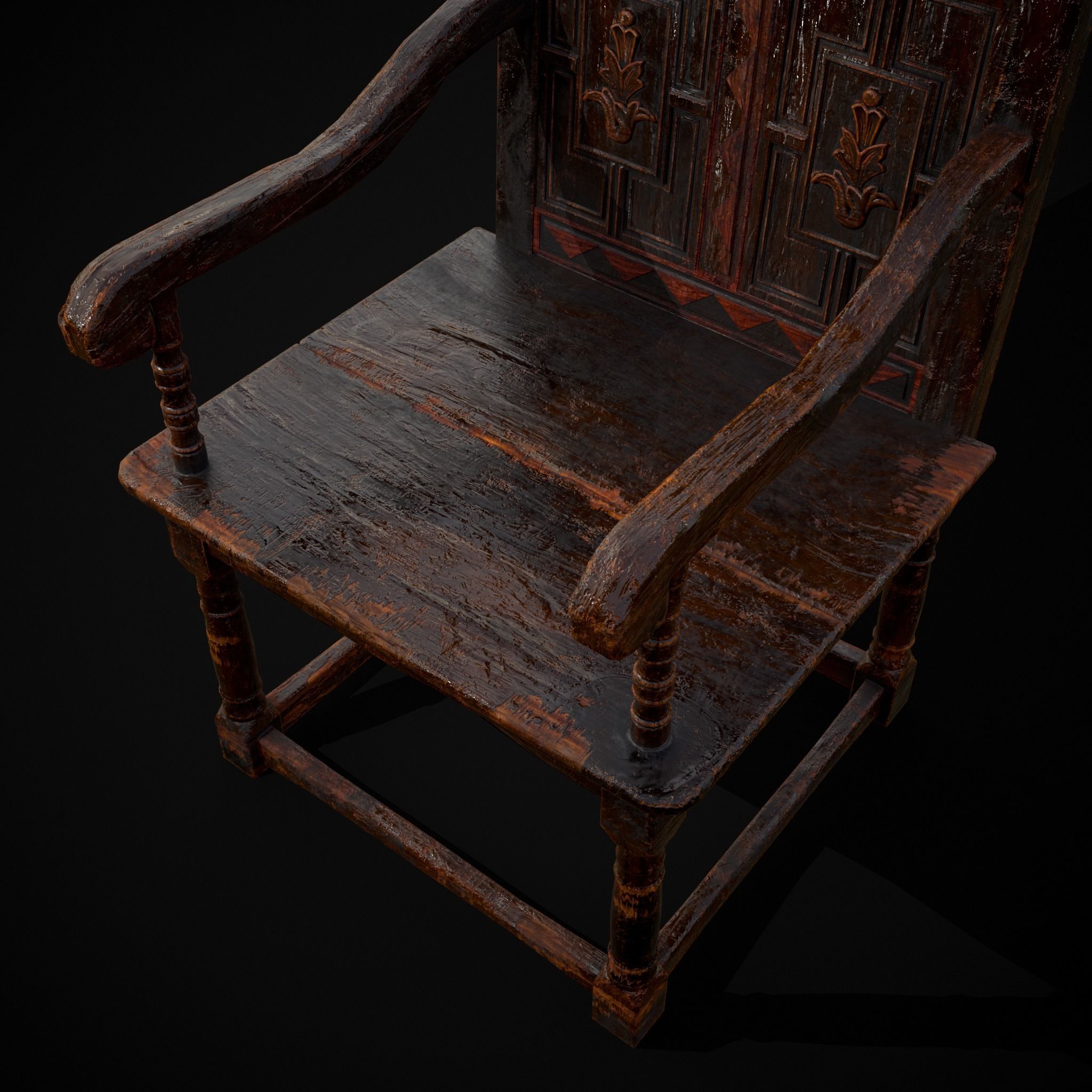 Antique Carved Chair Low-poly 3D model_23