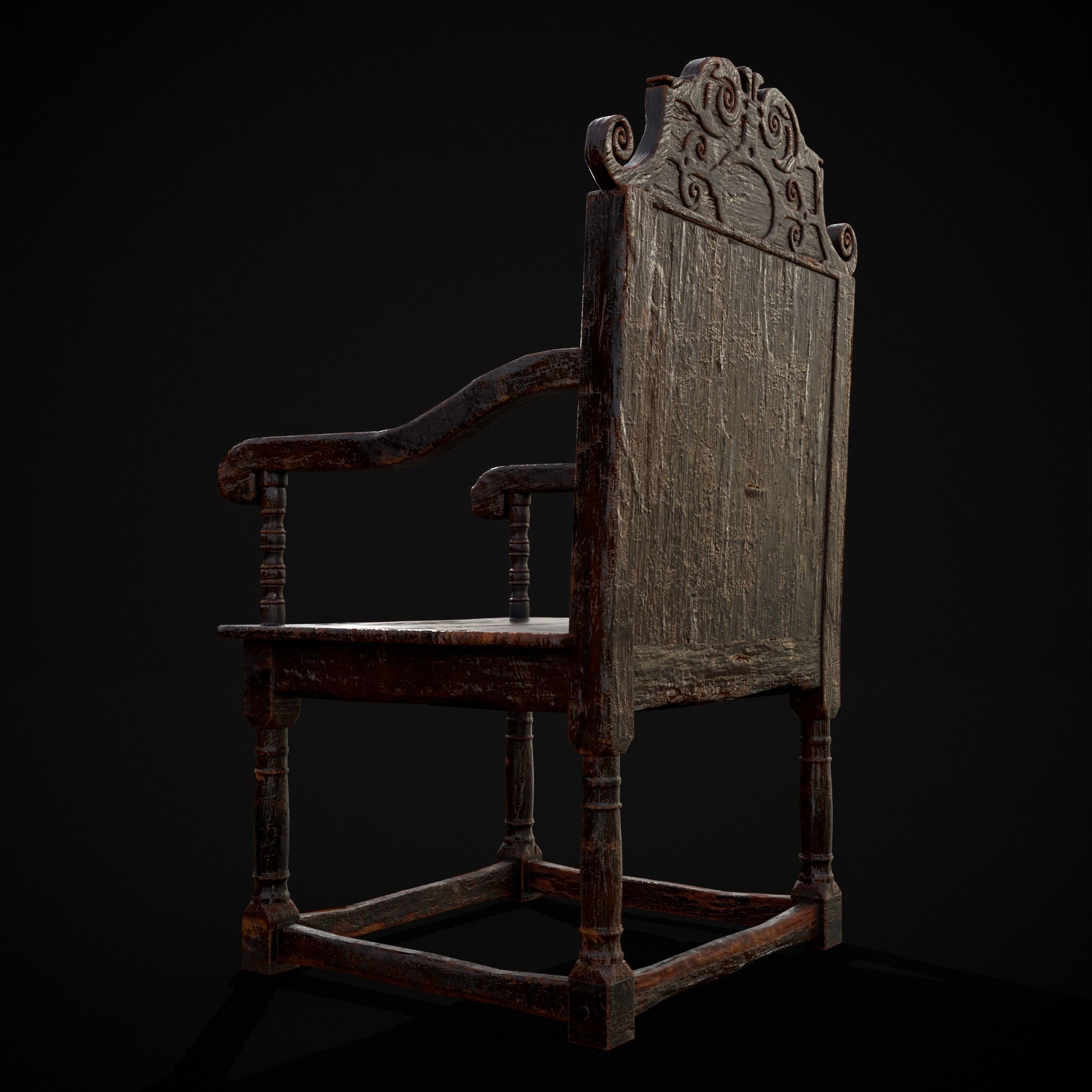 Antique Carved Chair Low-poly 3D model_37