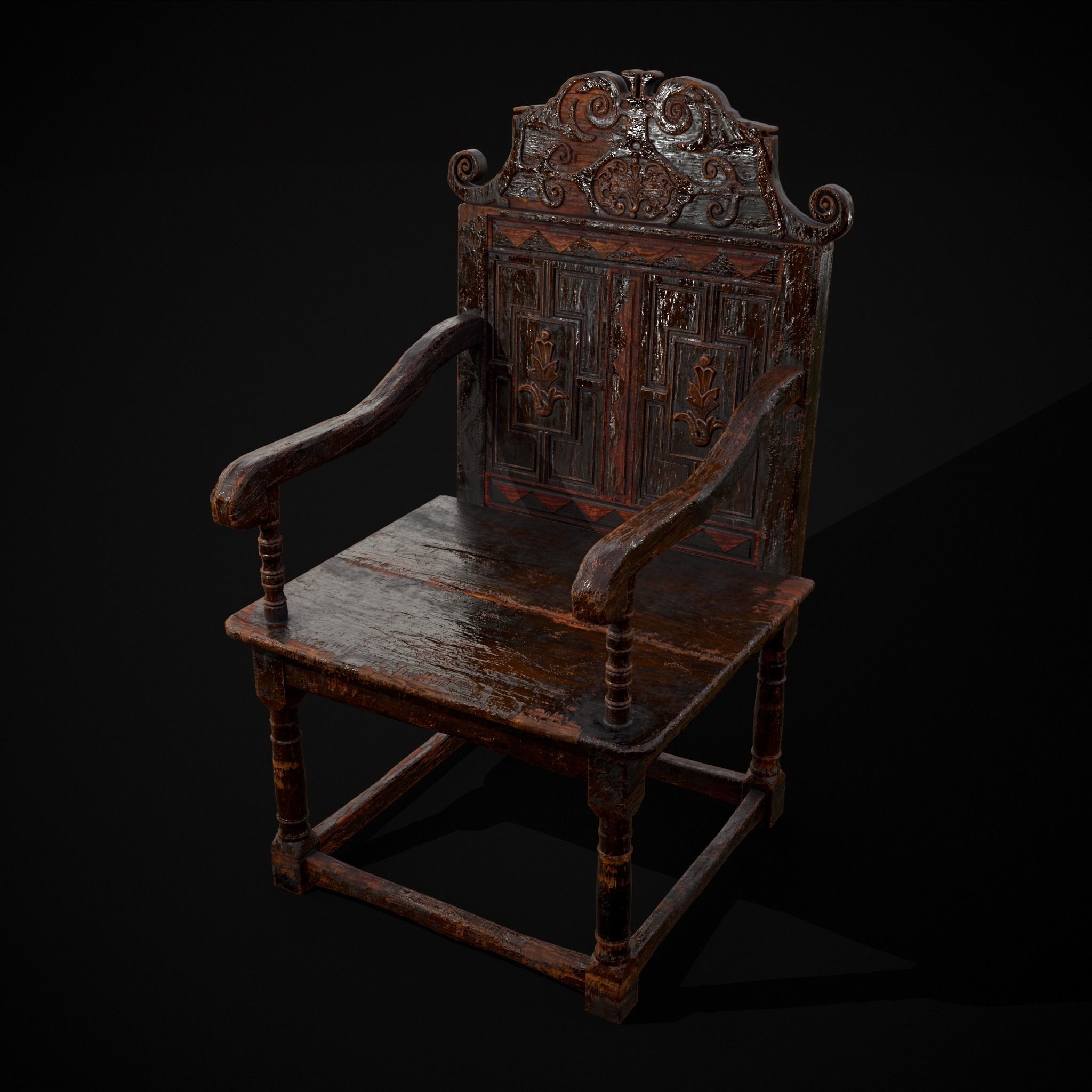 Antique Carved Chair Low-poly 3D model_39