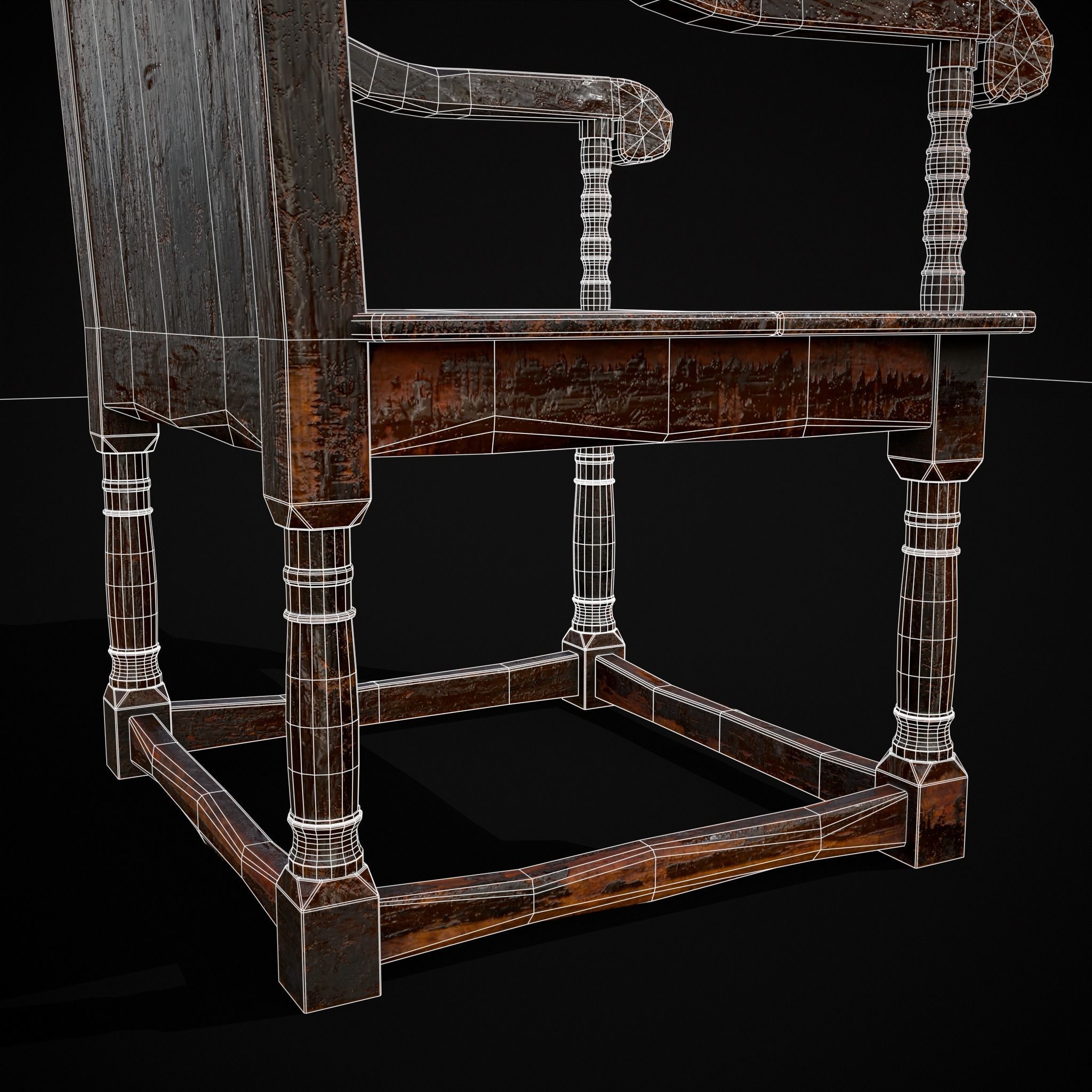 Antique Carved Chair Low-poly 3D model_20