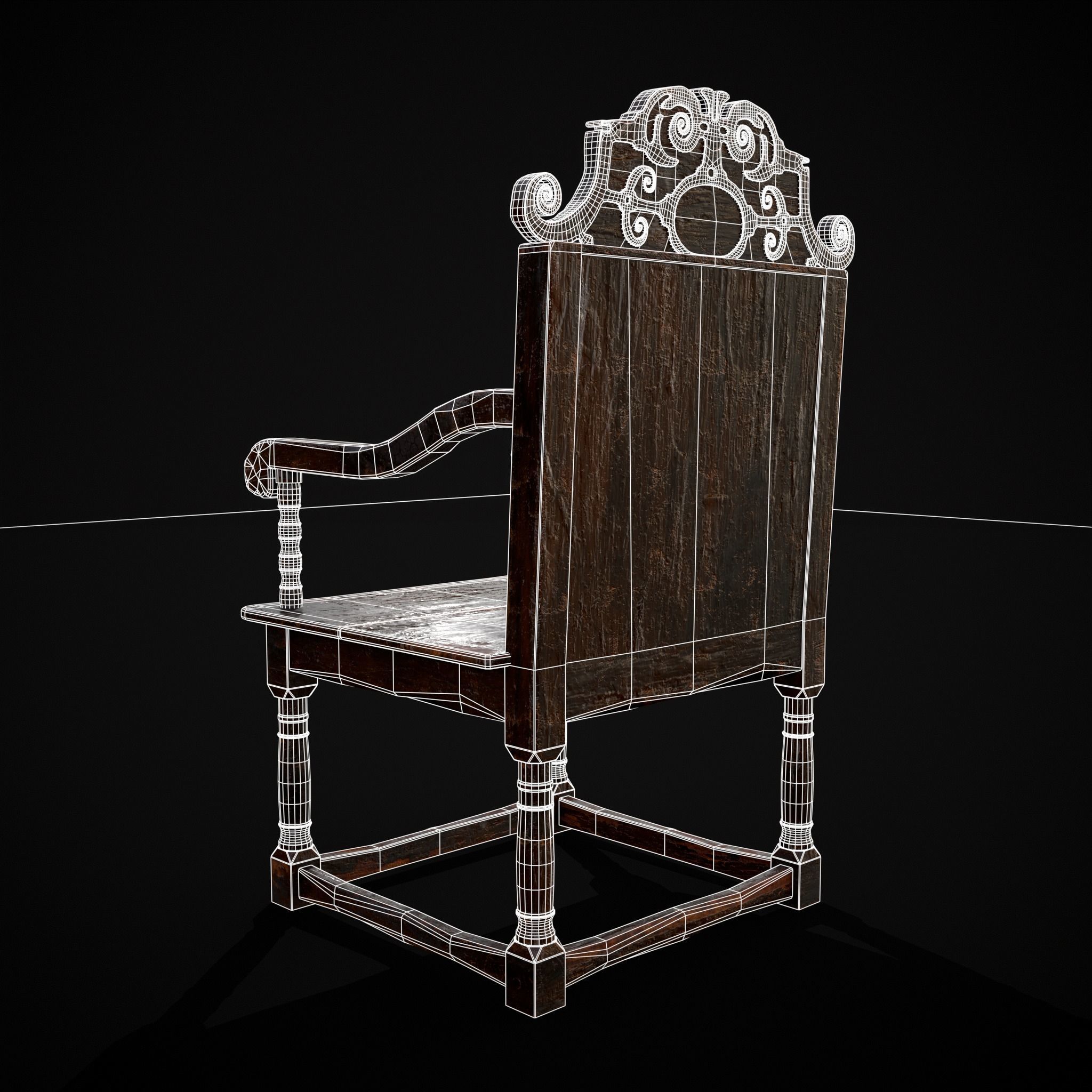 Antique Carved Chair Low-poly 3D model_28