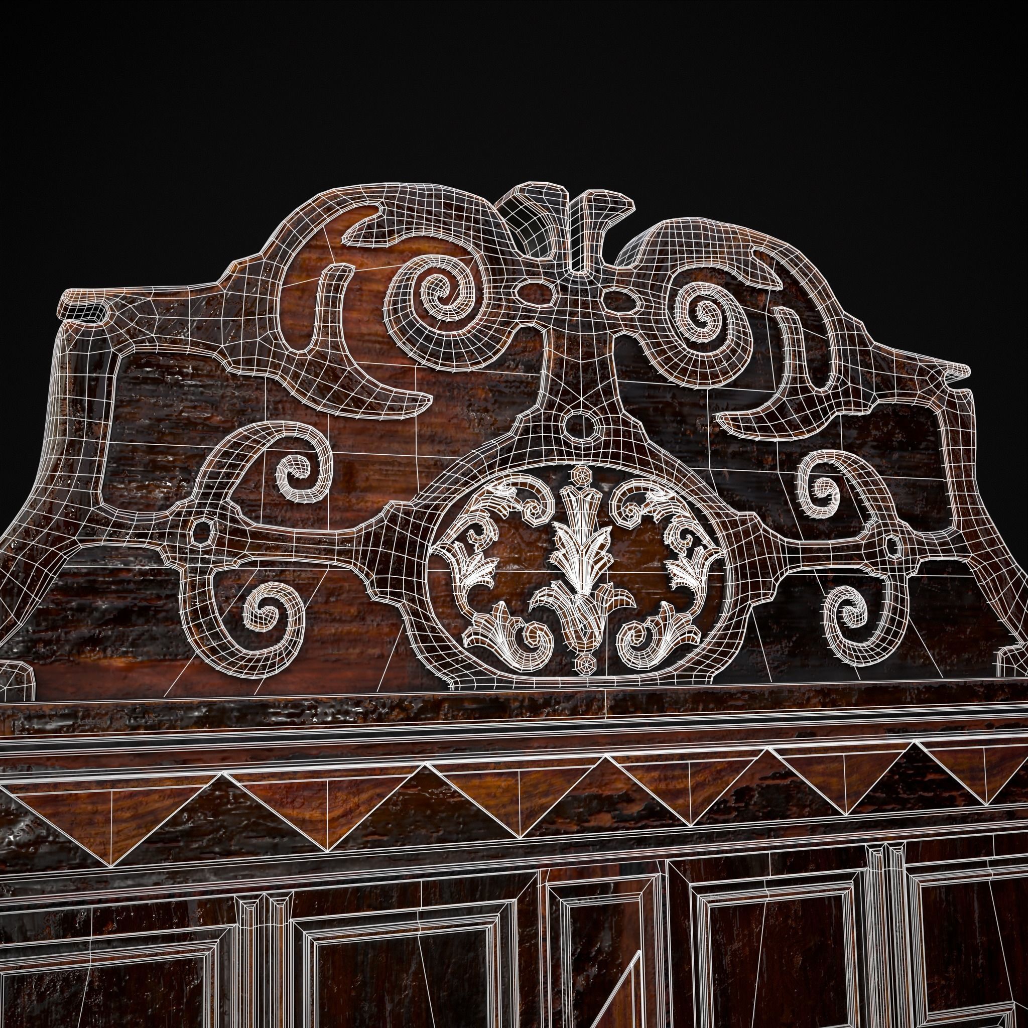 Antique Carved Chair Low-poly 3D model_16