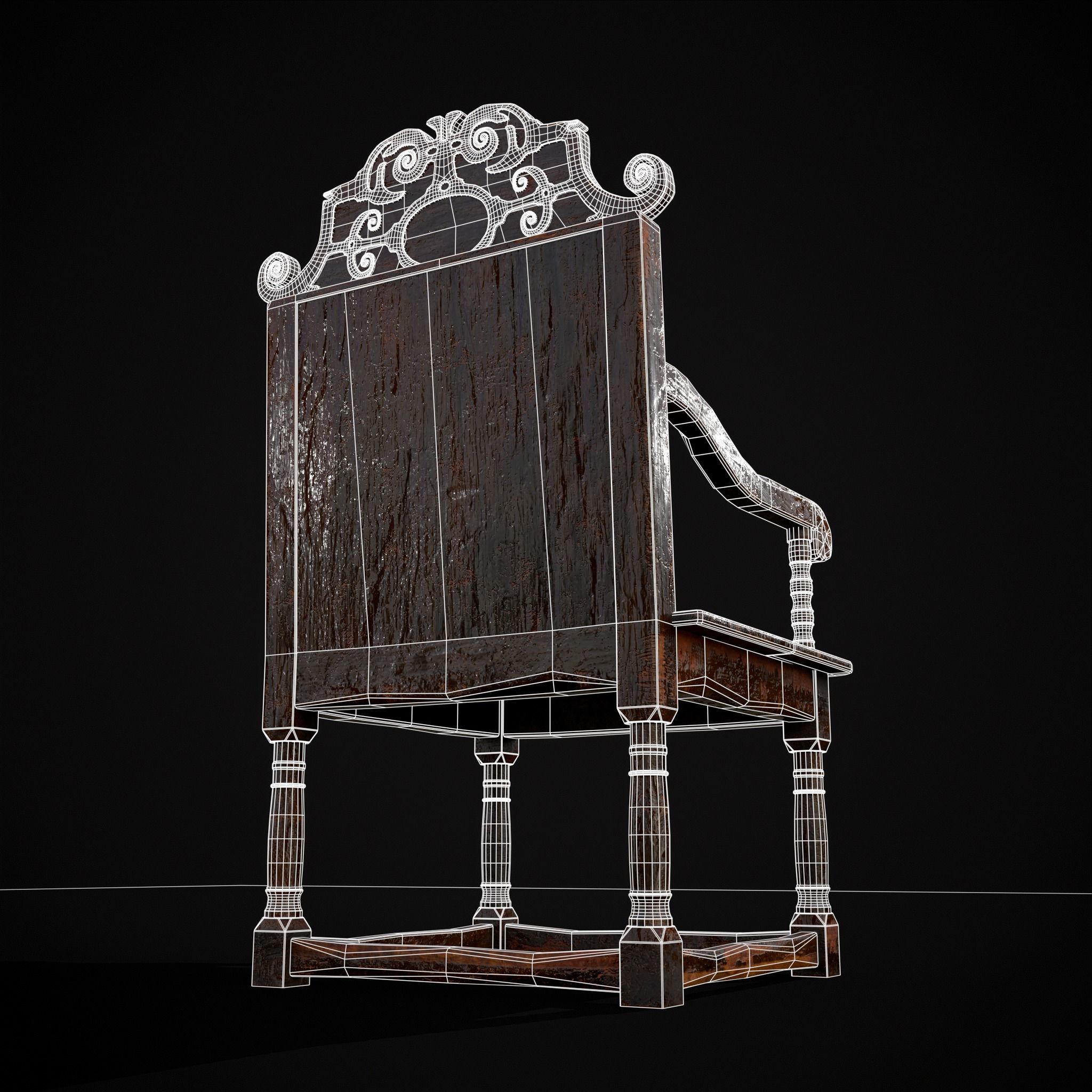 Antique Carved Chair Low-poly 3D model_30