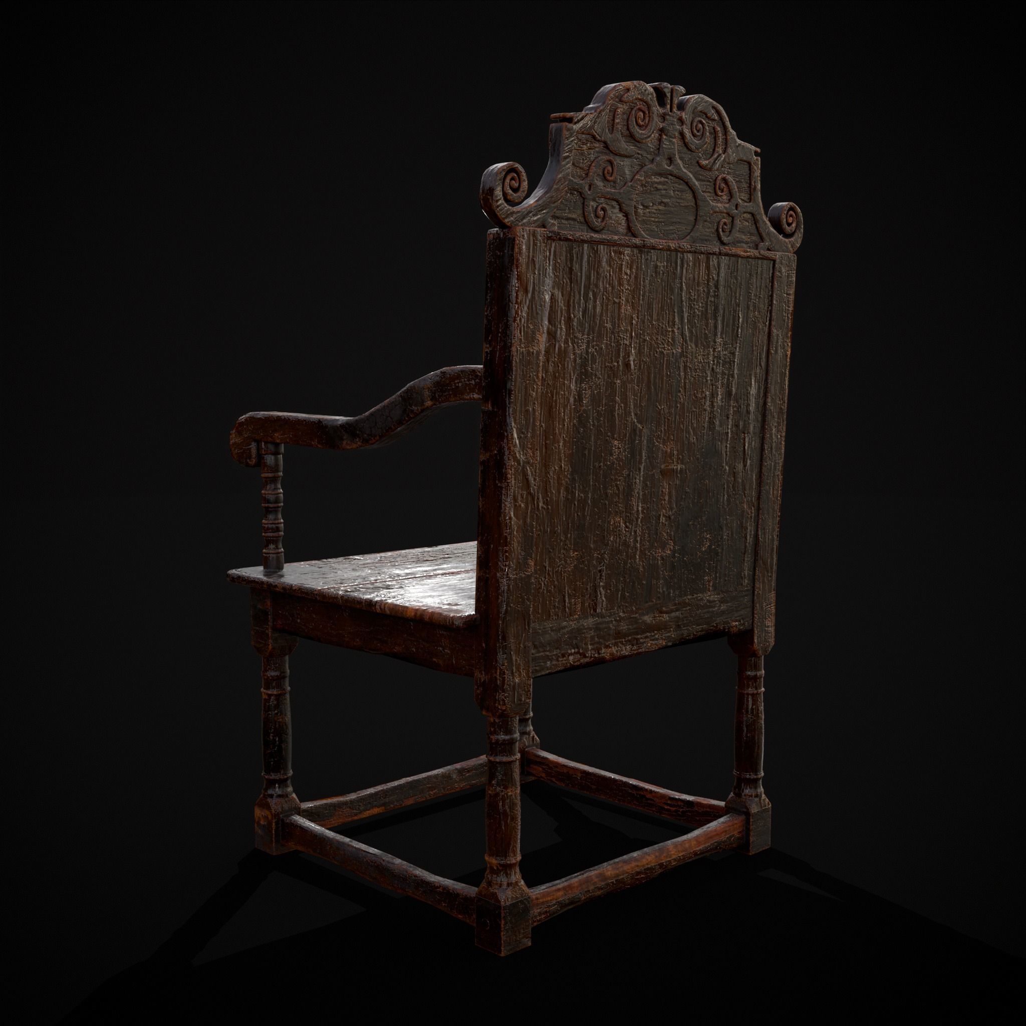 Antique Carved Chair Low-poly 3D model_27