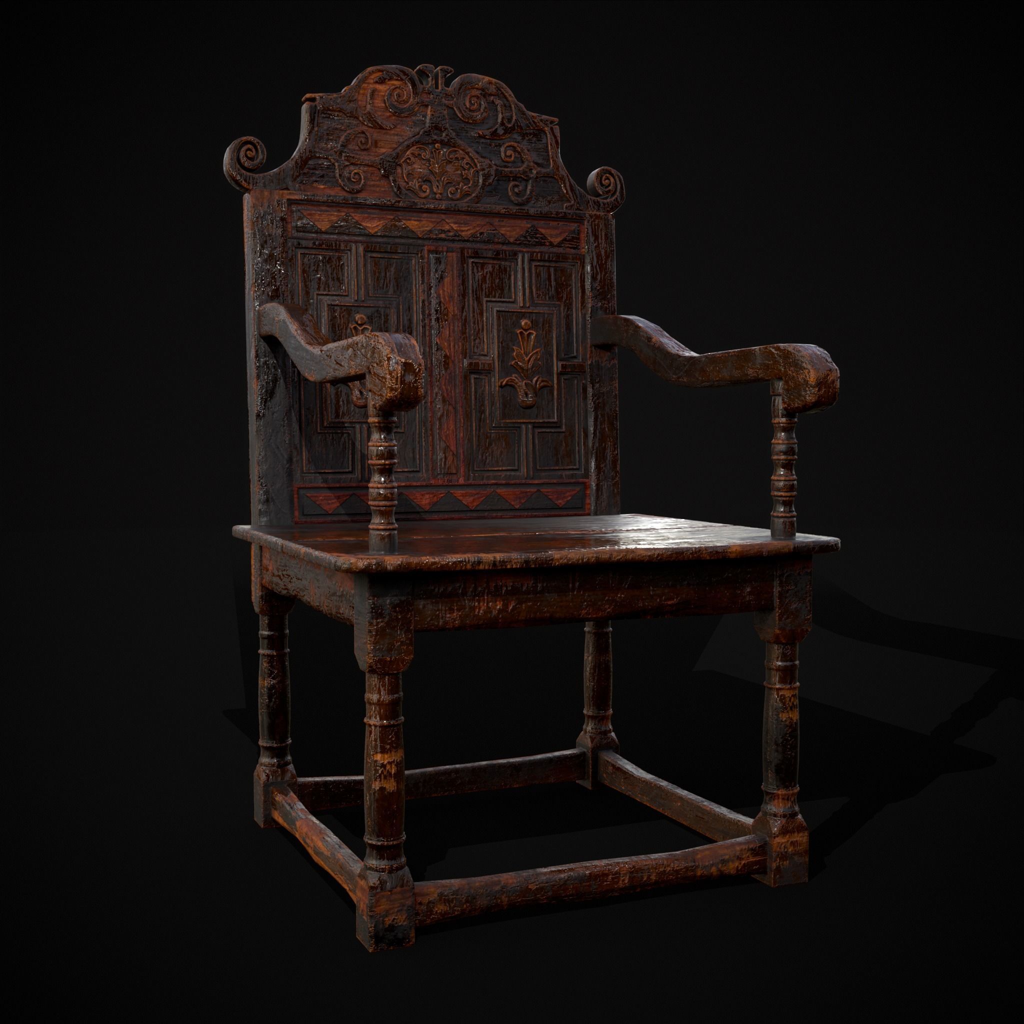 Antique Carved Chair Low-poly 3D model_33