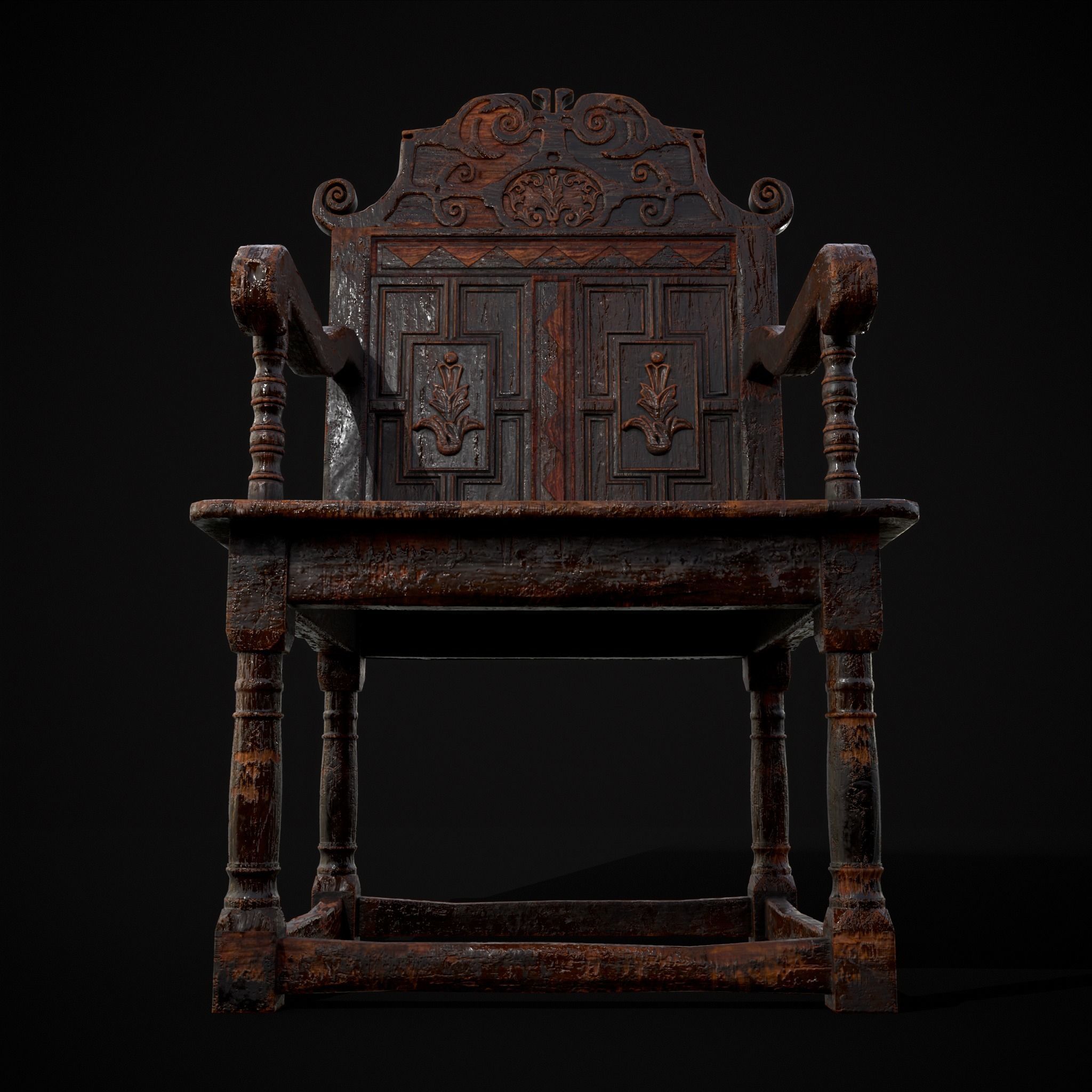 Antique Carved Chair Low-poly 3D model_5