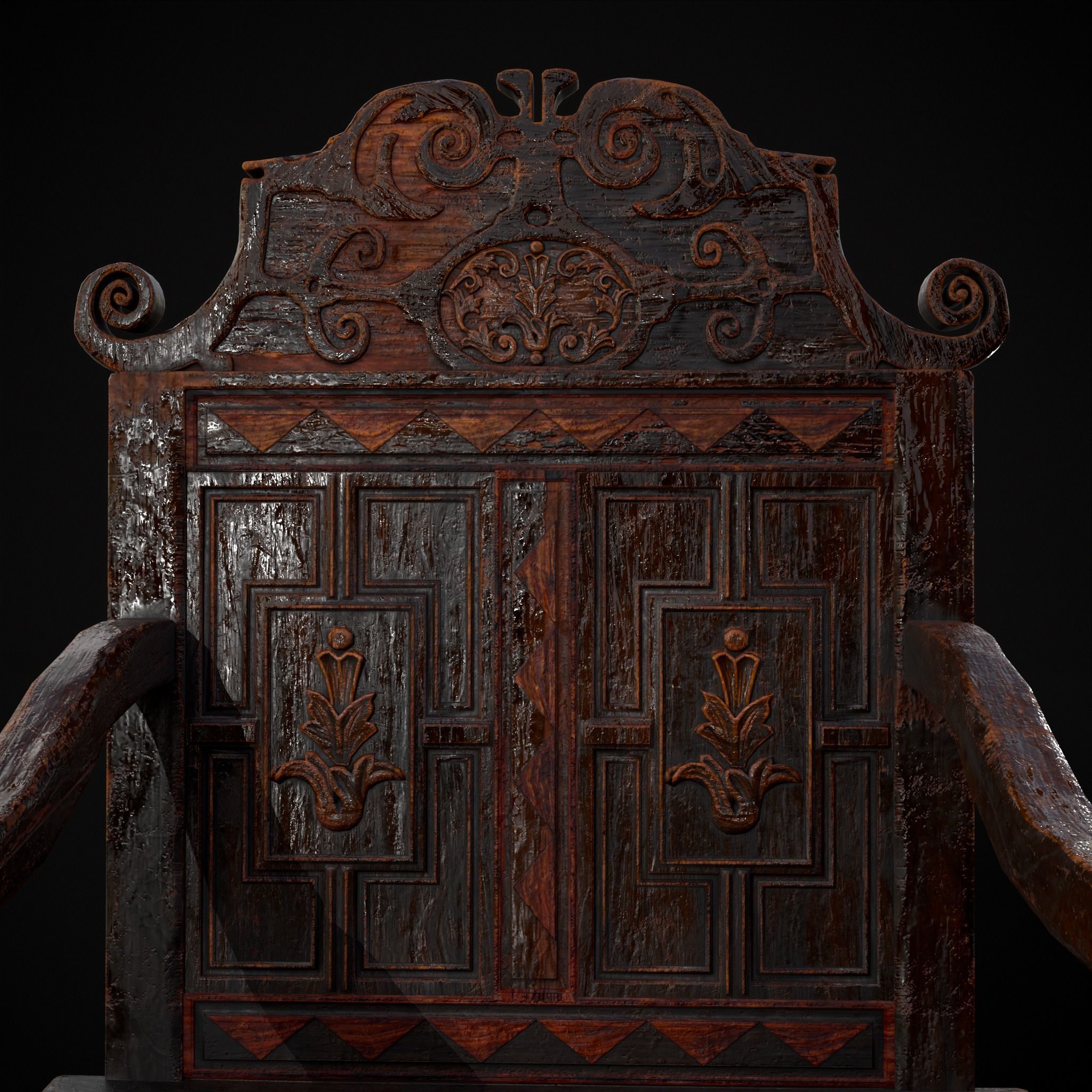 Antique Carved Chair Low-poly 3D model_9
