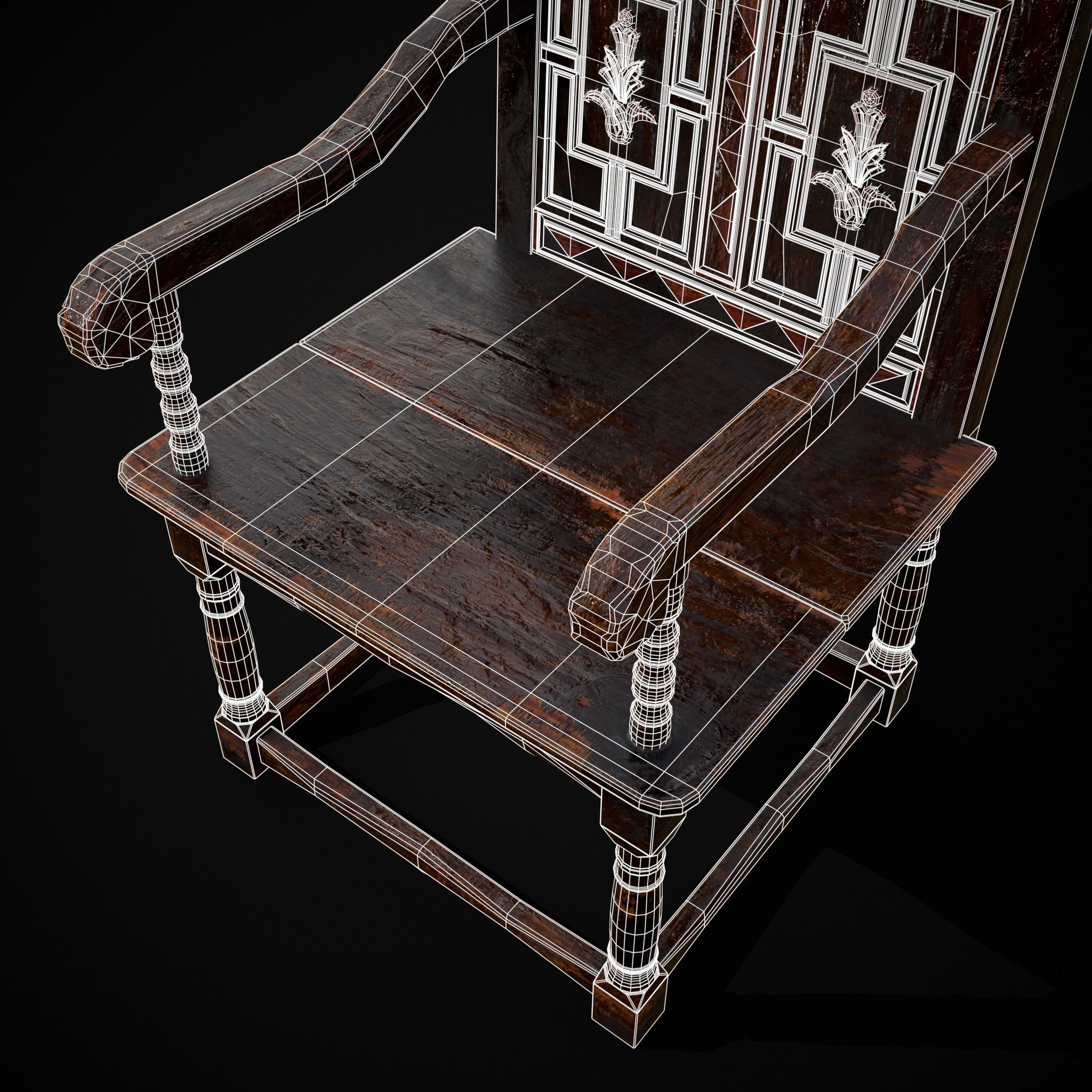 Antique Carved Chair Low-poly 3D model_24