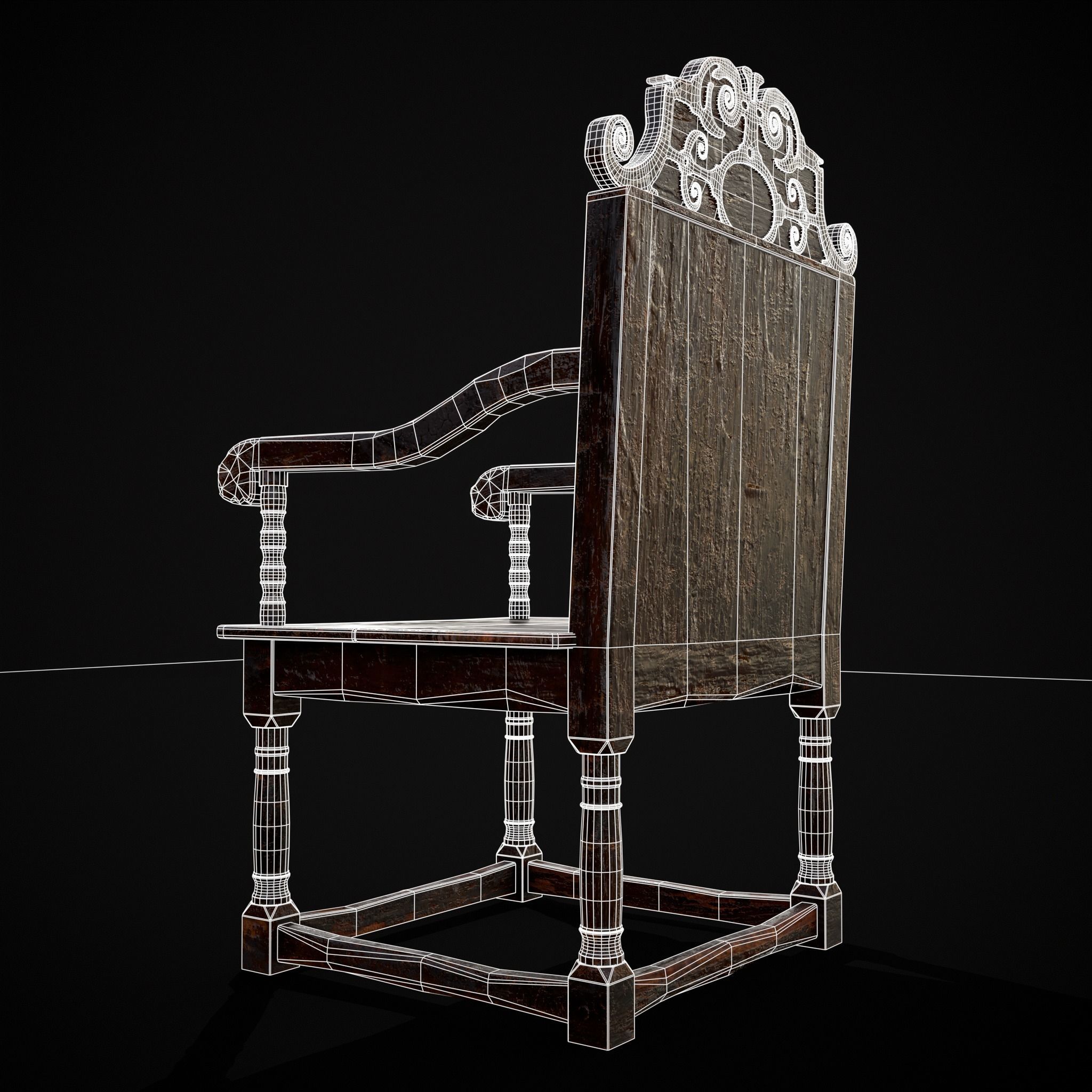 Antique Carved Chair Low-poly 3D model_38