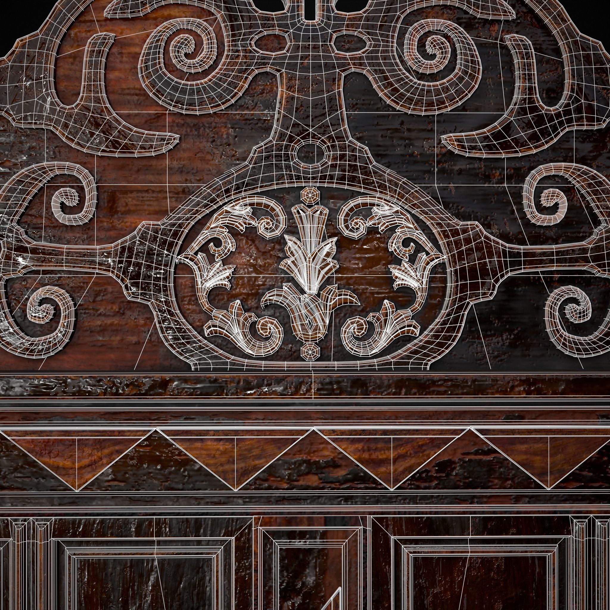 Antique Carved Chair Low-poly 3D model_12