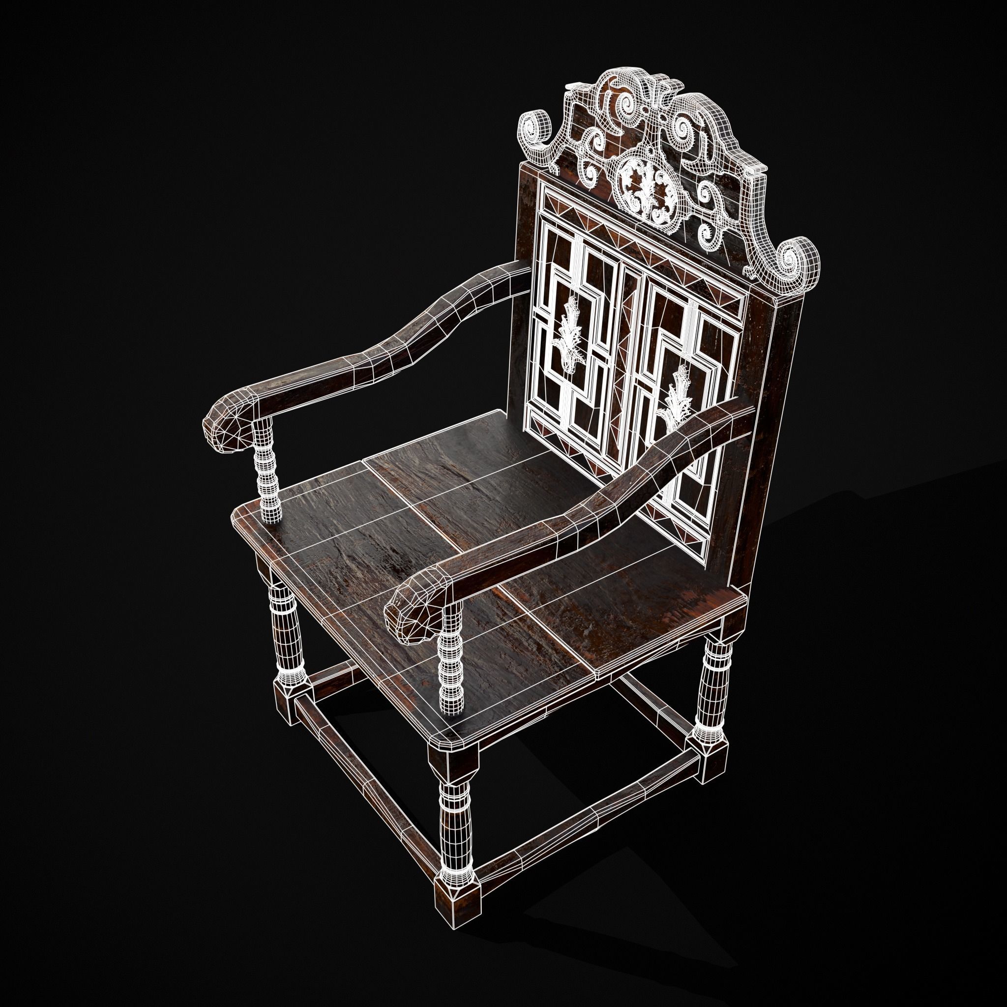 Antique Carved Chair Low-poly 3D model_32