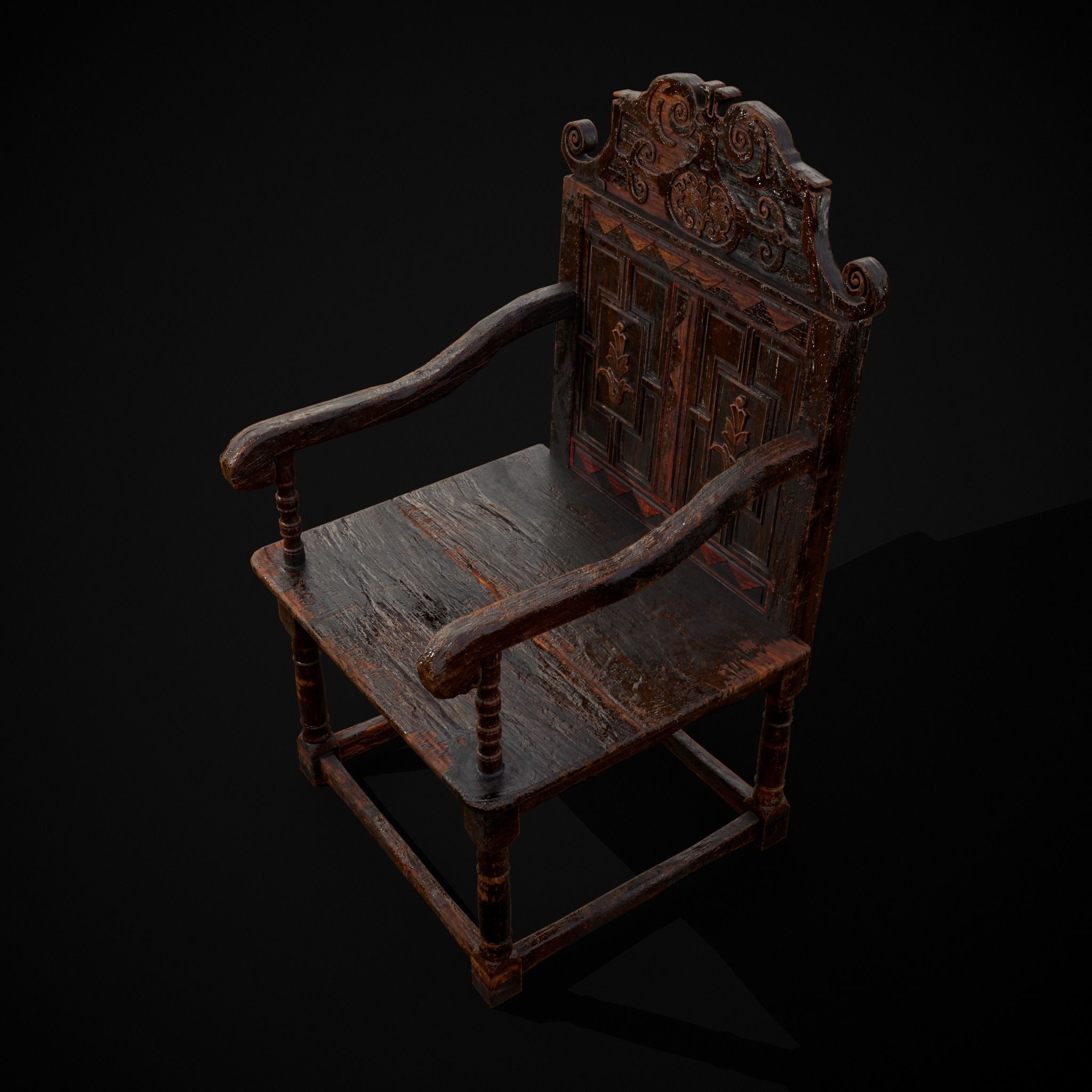 Antique Carved Chair Low-poly 3D model_31