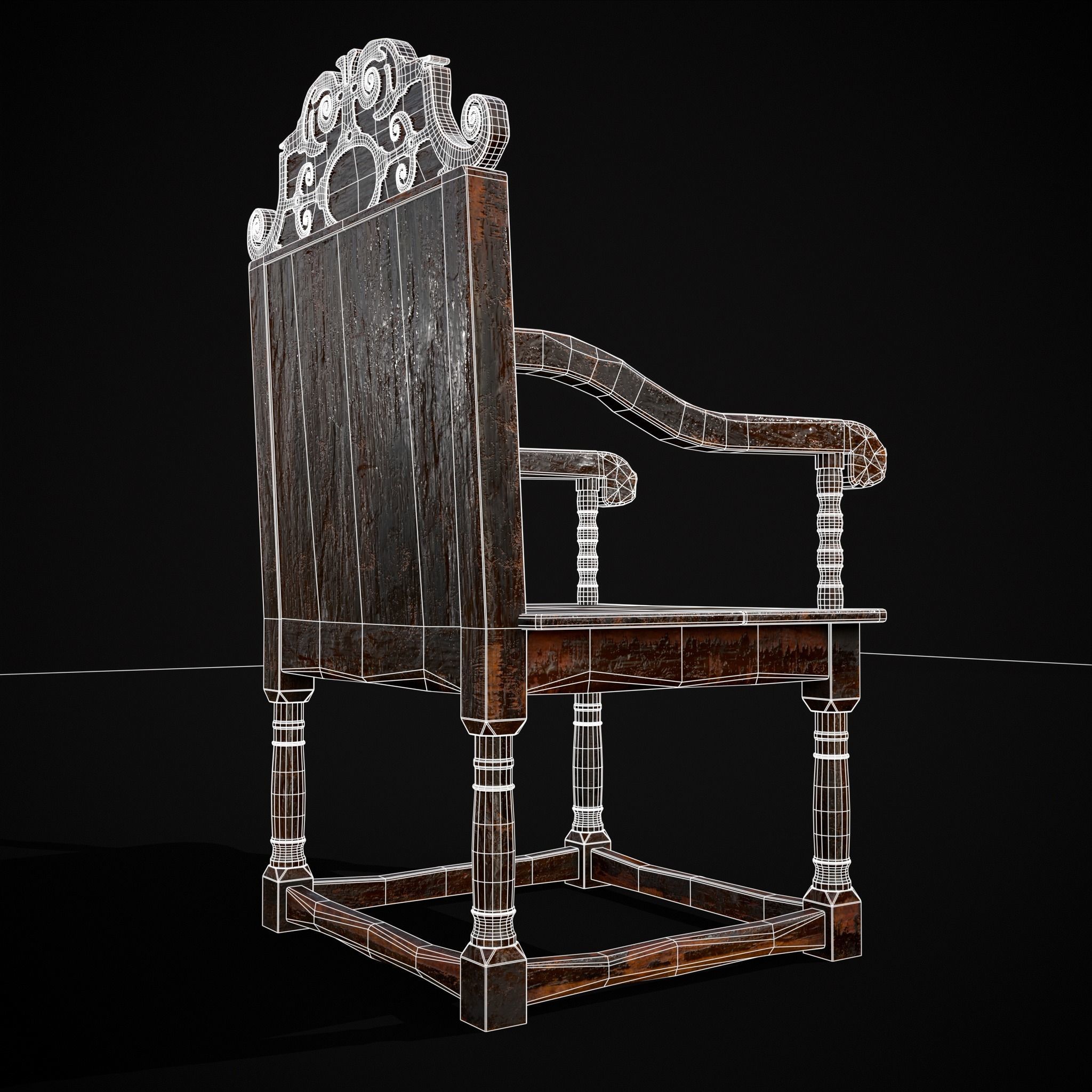 Antique Carved Chair Low-poly 3D model_36