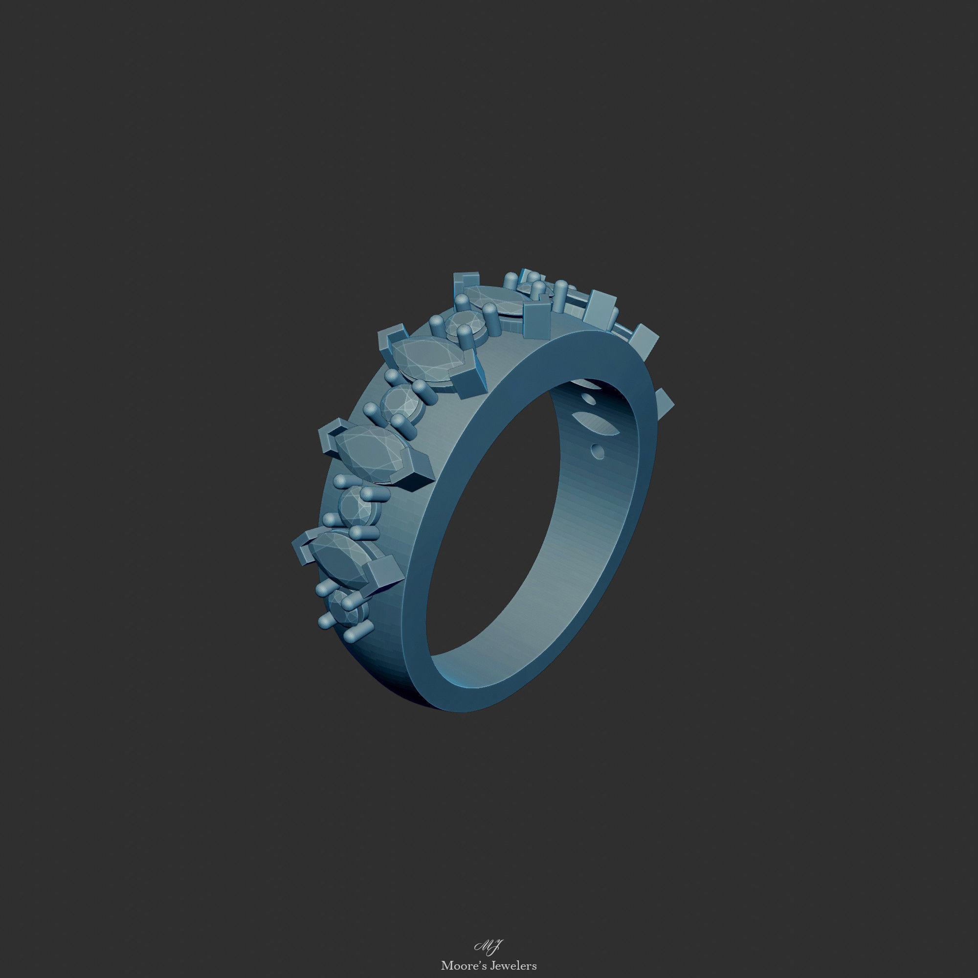 Marquise and Round Stone Engagement Ring 3d Model 3D print model_3