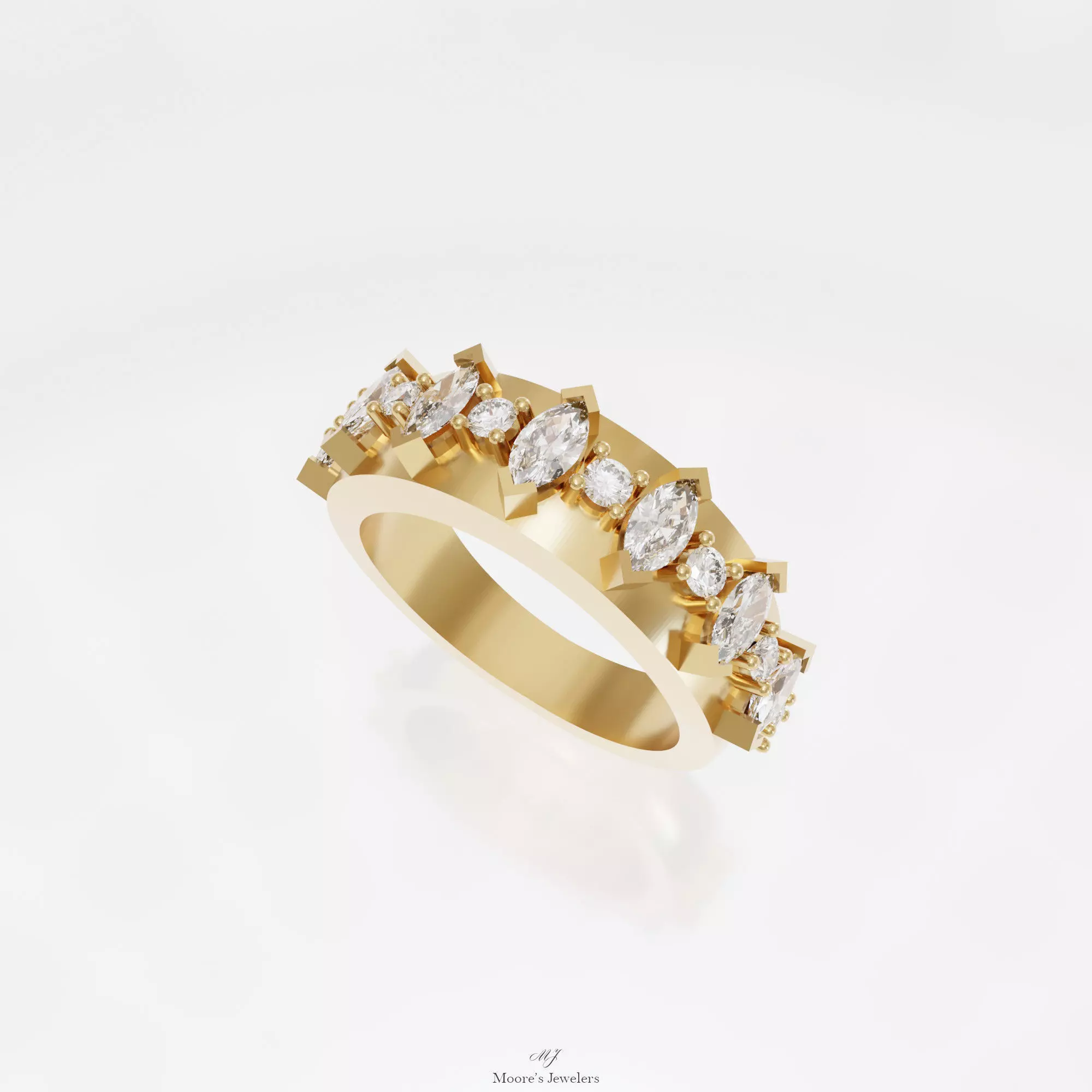 Marquise and Round Stone Engagement Ring 3d Model 3D print model_0