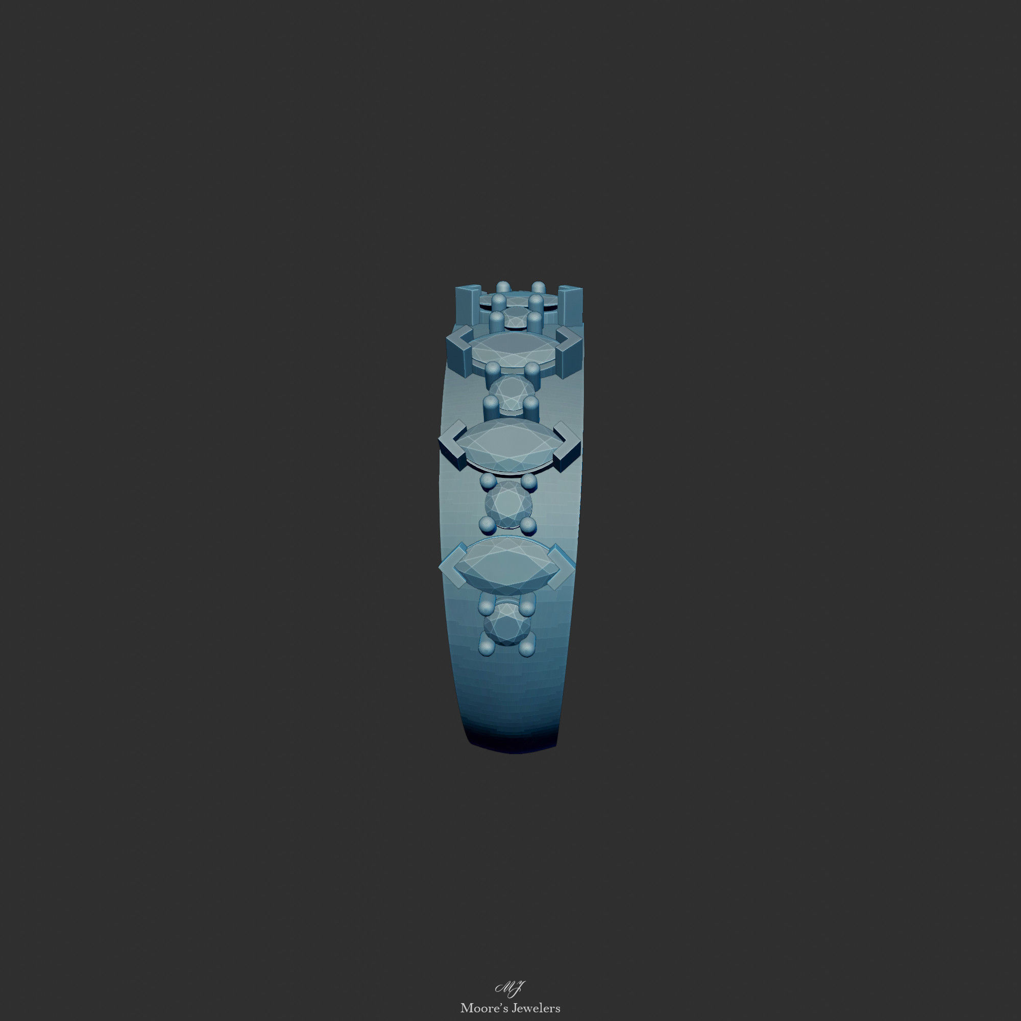 Marquise and Round Stone Engagement Ring 3d Model 3D print model_4
