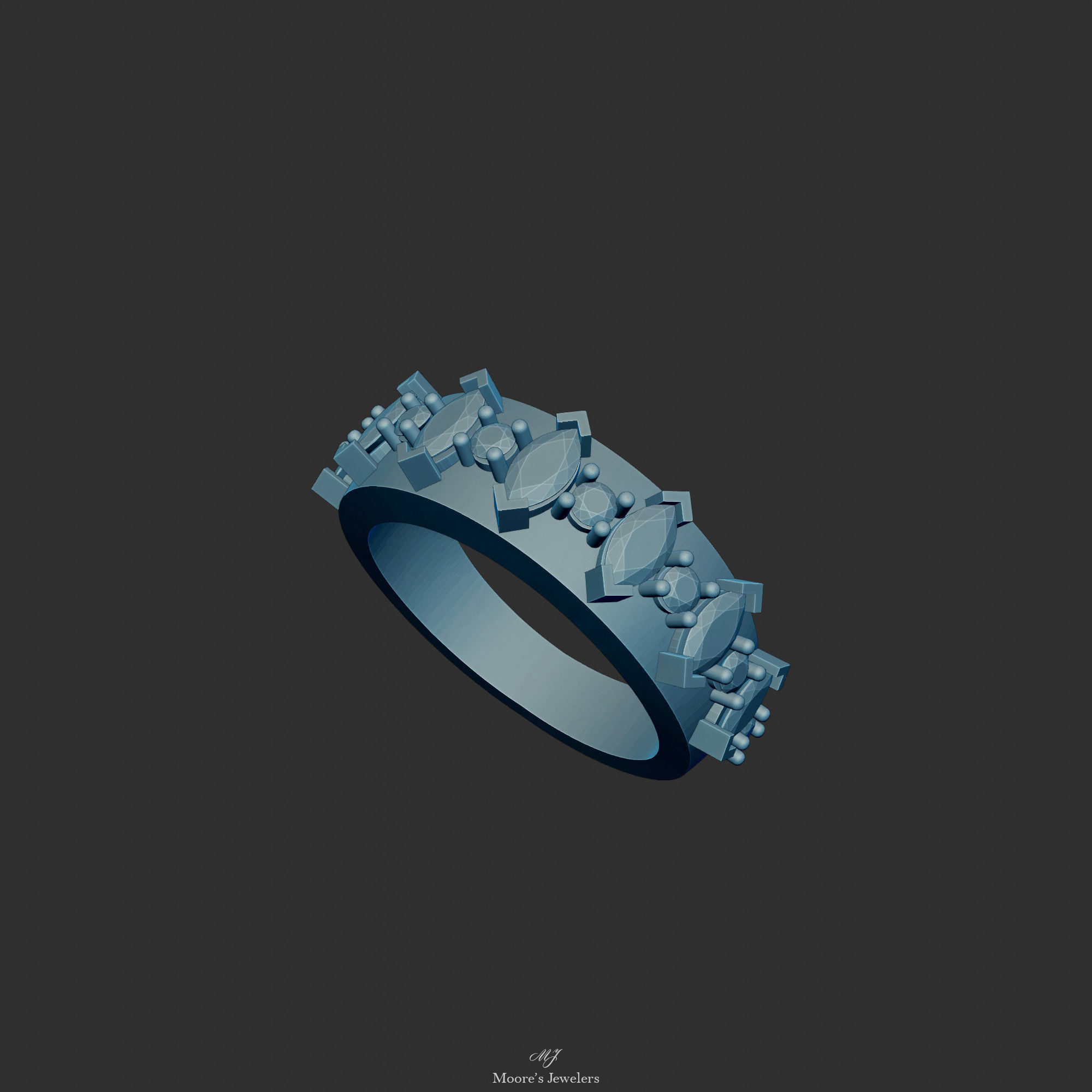 Marquise and Round Stone Engagement Ring 3d Model 3D print model_5