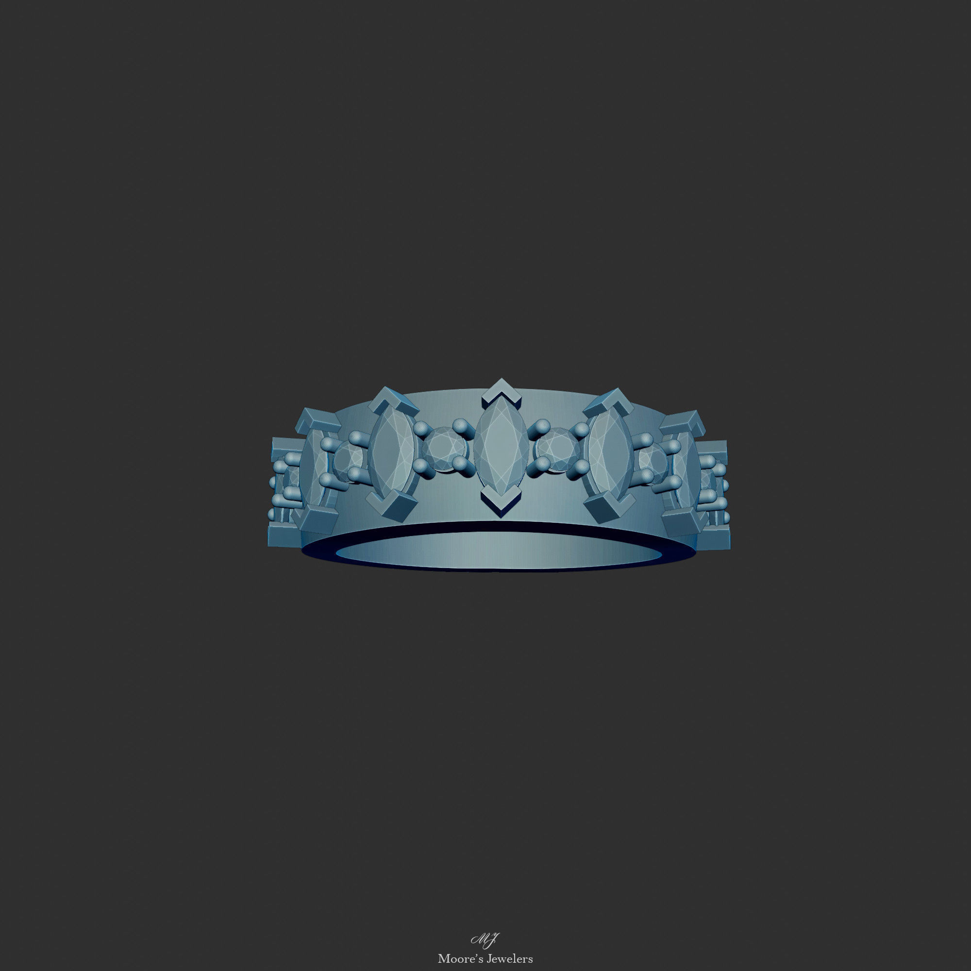 Marquise and Round Stone Engagement Ring 3d Model 3D print model_2