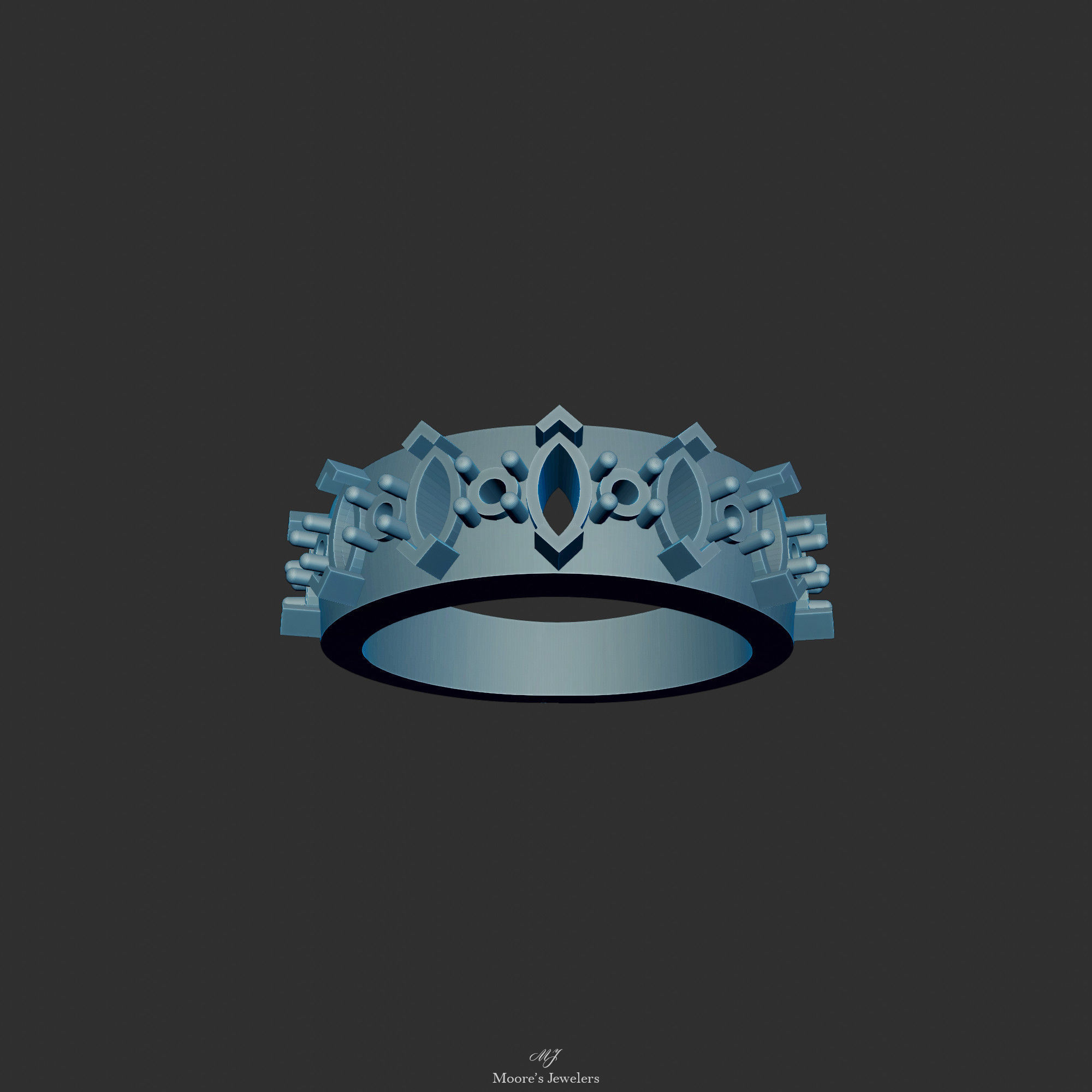 Marquise and Round Stone Engagement Ring 3d Model 3D print model_6