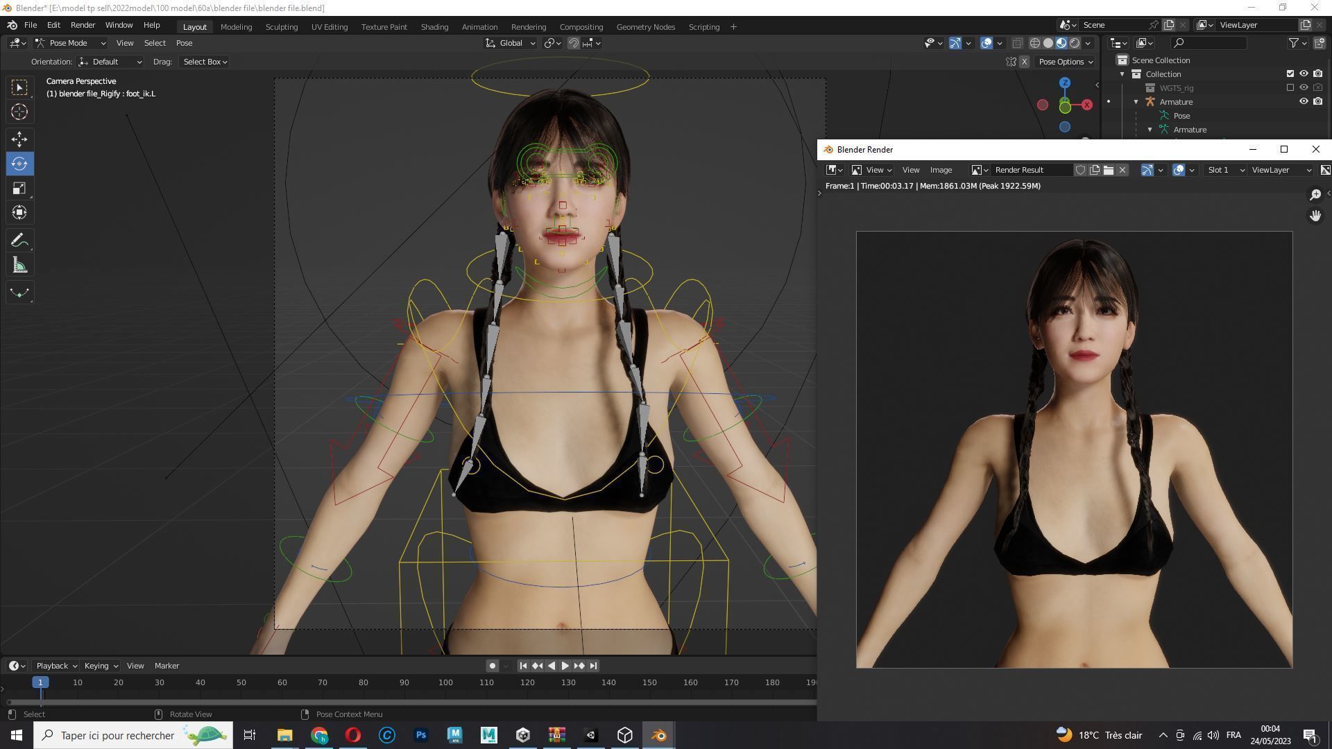 Sakura Kurohana Asian Woman Perfect Base Shape Low-poly 3D model_25