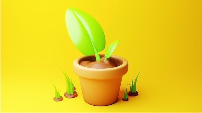 Cartoon Plant Sapling - Stylized Potted Asset 3D model