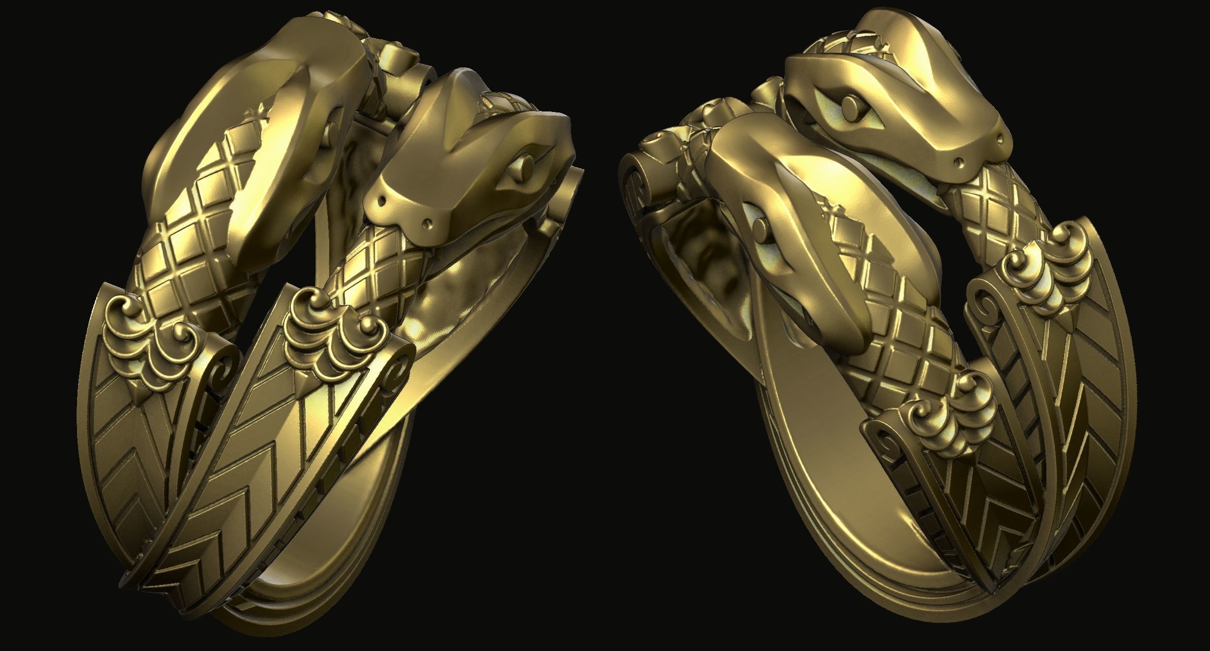 Couple snake ring 3D print model_3