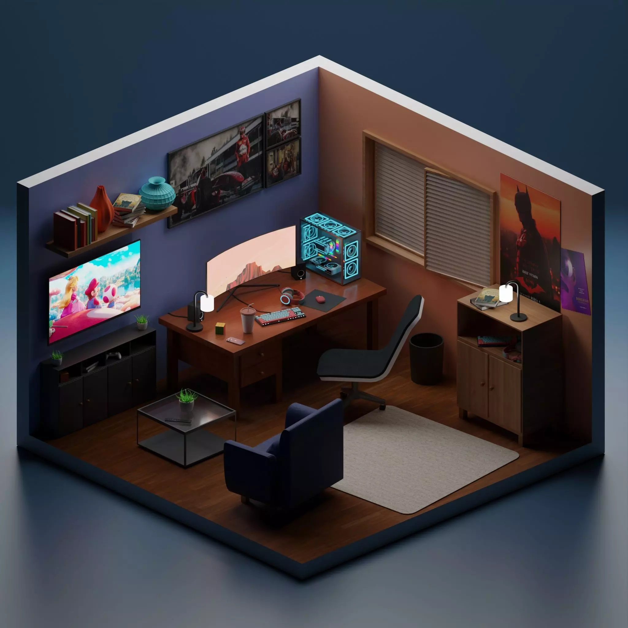 Isometric gaming room 3D model_0