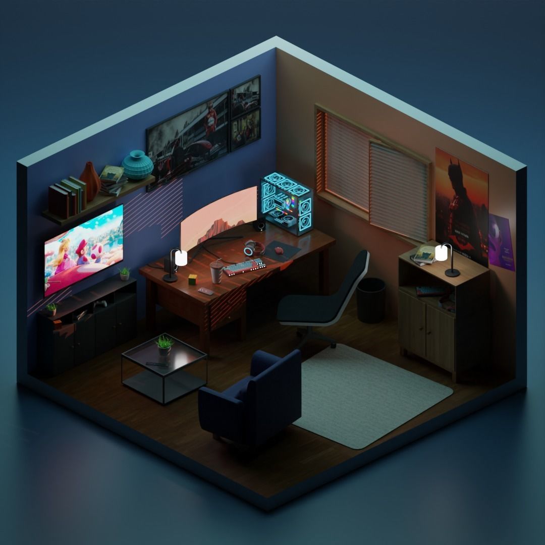Isometric gaming room 3D model_3