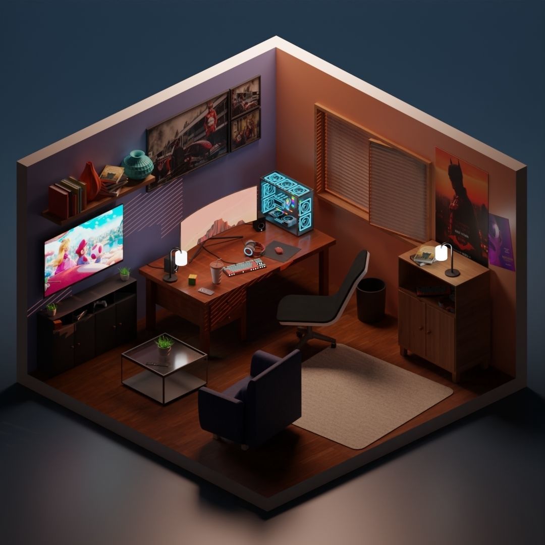 Isometric gaming room 3D model_4