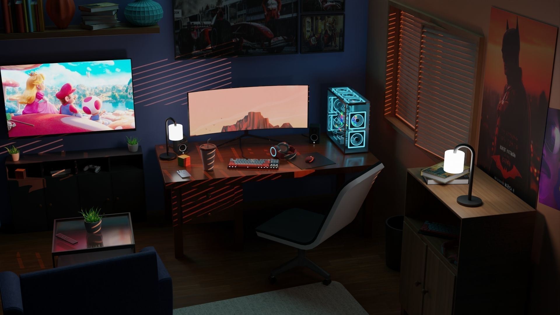 Isometric gaming room 3D model_2